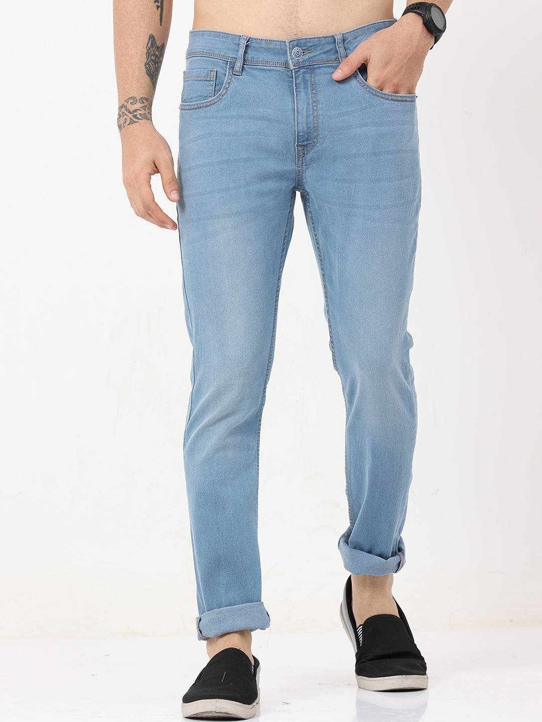 

Old Grey Men Navy Blue Skinny Fit Light Fade Stretchable Jeans