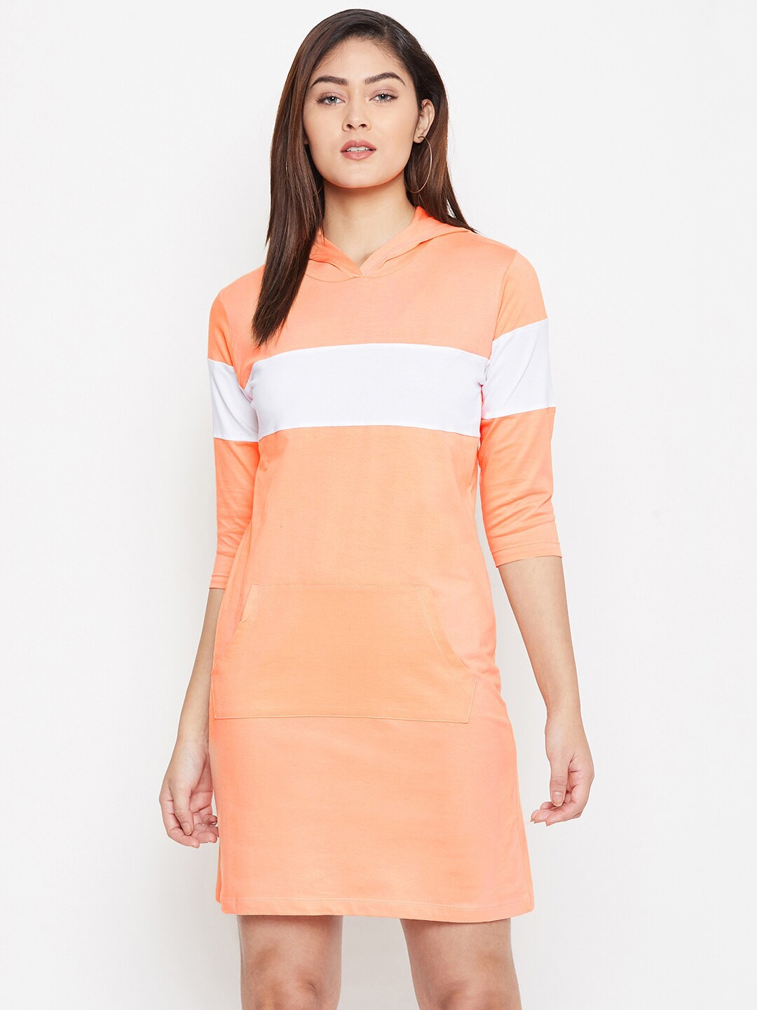 

JHANKHI Orange Striped Hooded Sweatshirt Dress