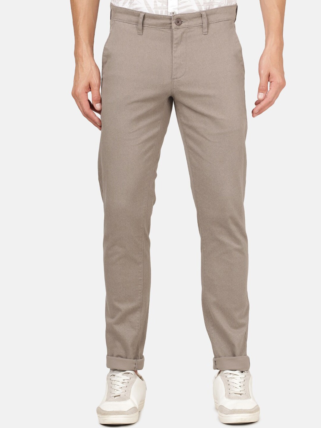 

Crocodile Men Beige Textured Smart Slim Fit Trousers