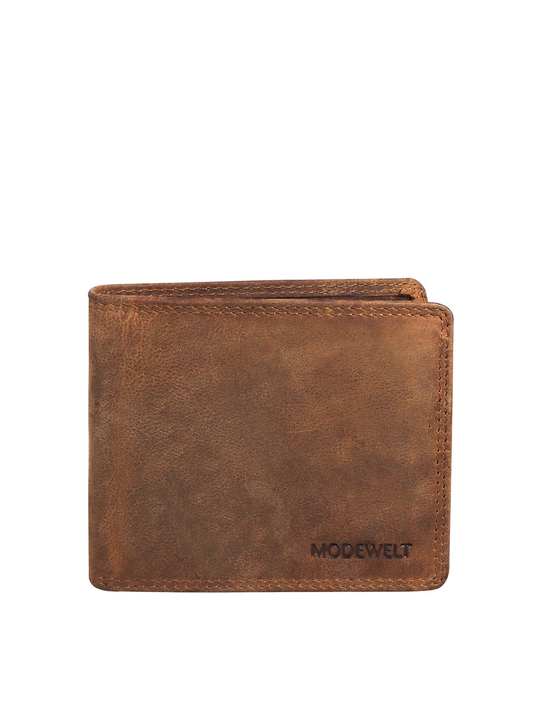 

Modewelt Men Brown Leather Two Fold Wallet