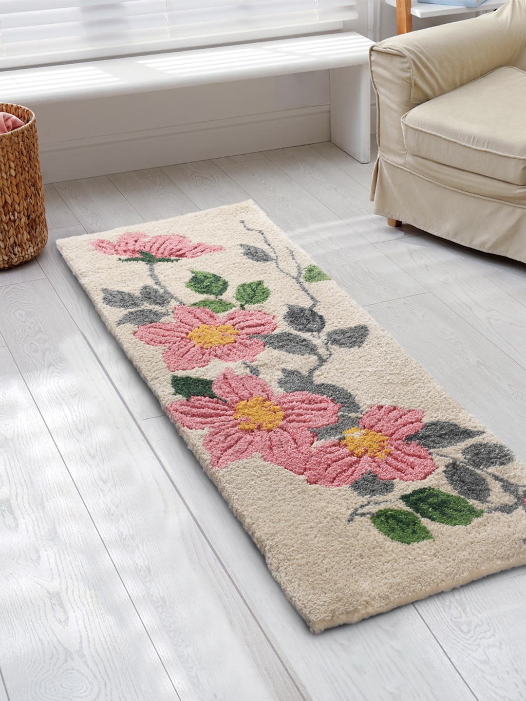 

Saral Home Beige Colored & Pink Self Design Cotton Handtufted Runner