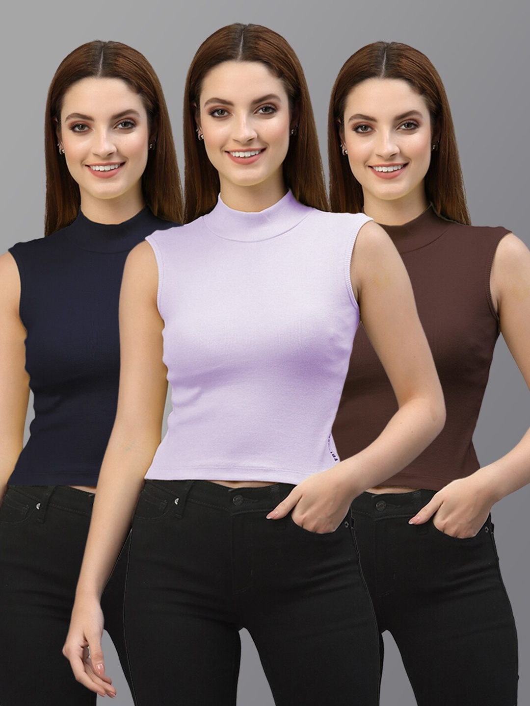 

Friskers Purple & Navy Blue Set of 3 Crop Top