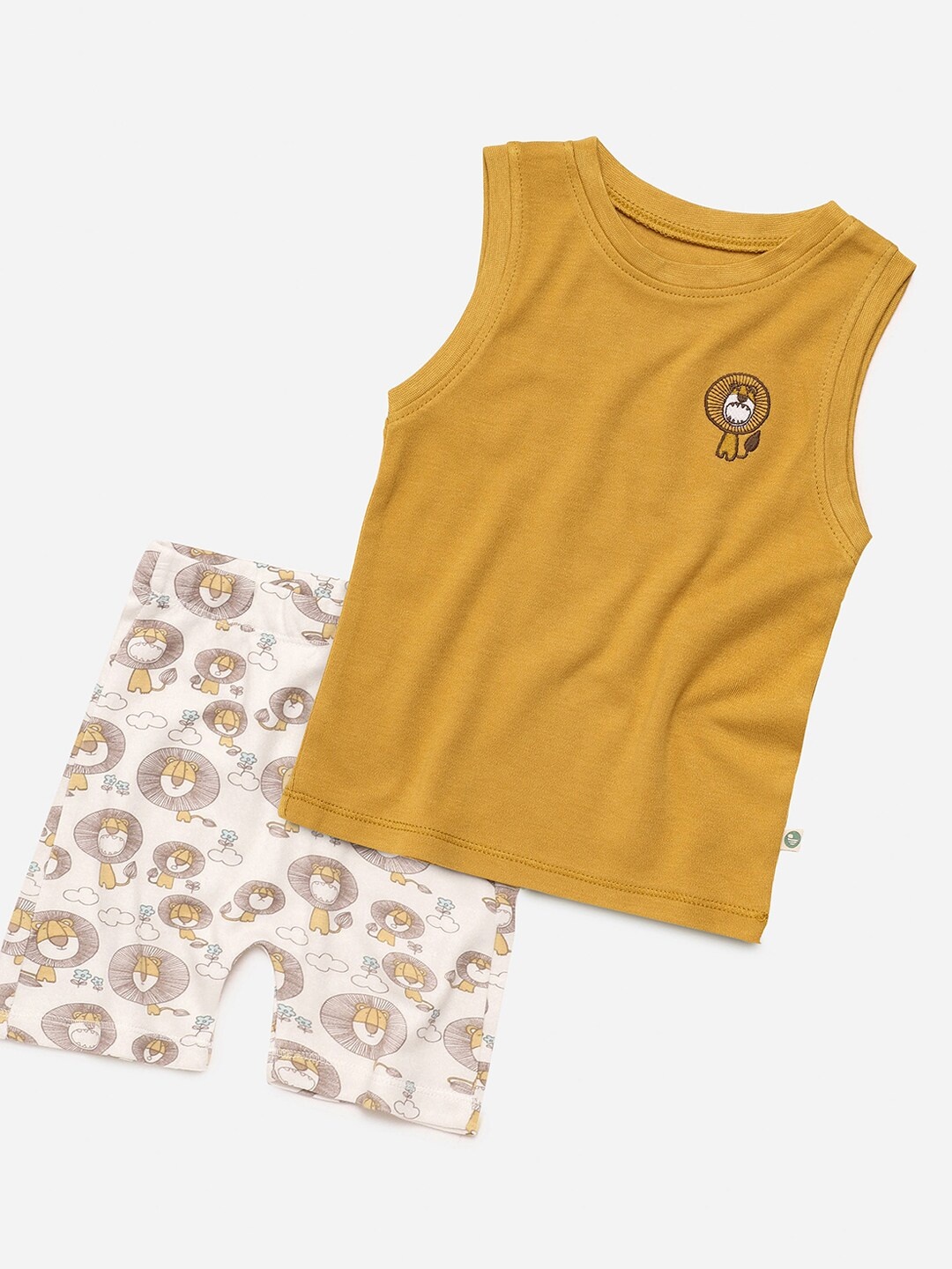 

cocoon care Kids Mustard Yellow & Off-White Bamboo Sustainable T-shirt with Shorts