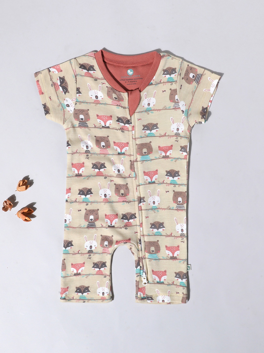 

cocoon care Infant Beige Printed Rompers