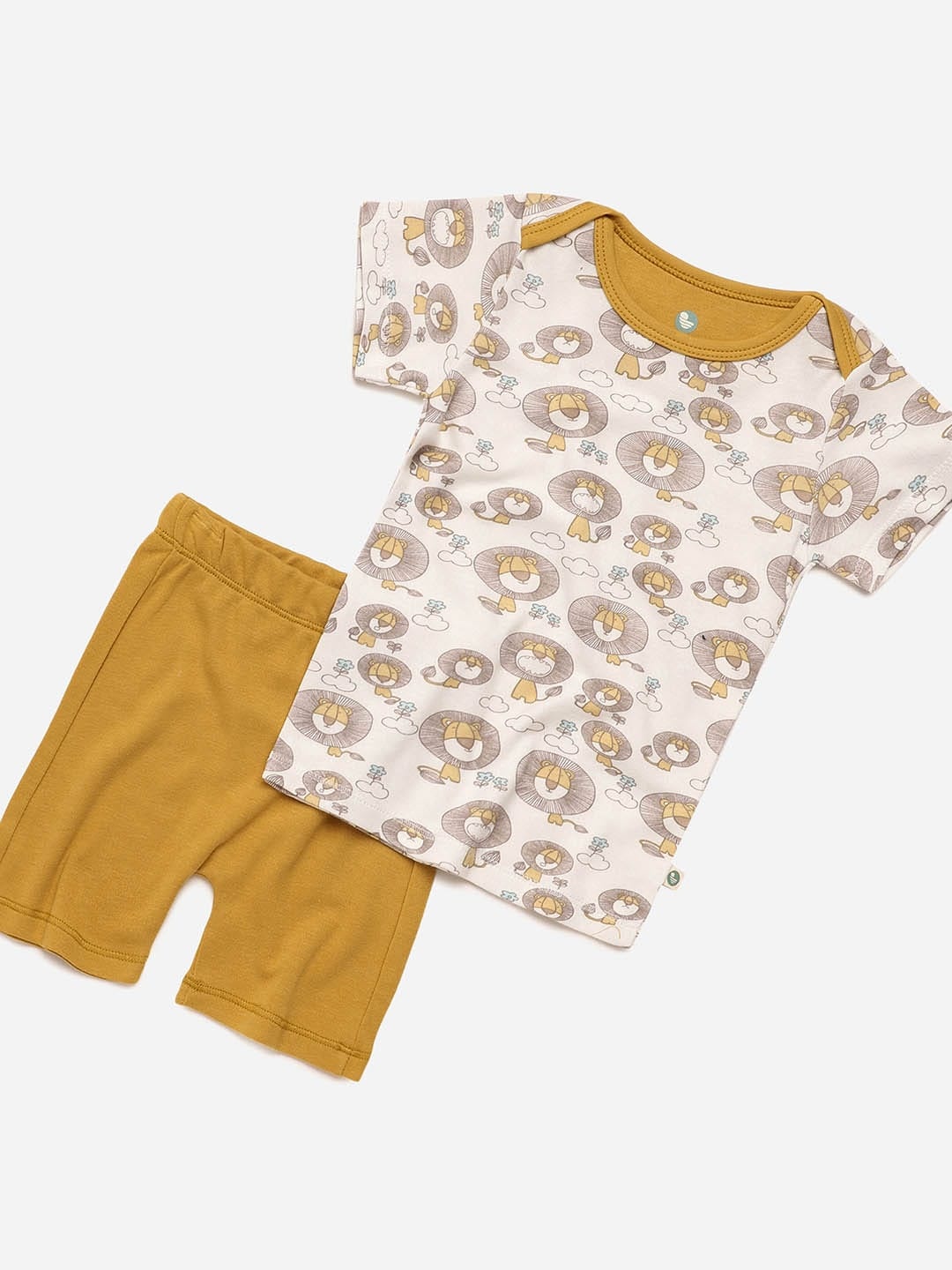 

cocoon care Kids Mustard Yellow & White Printed Bamboo Sustainable T-shirt with Shorts