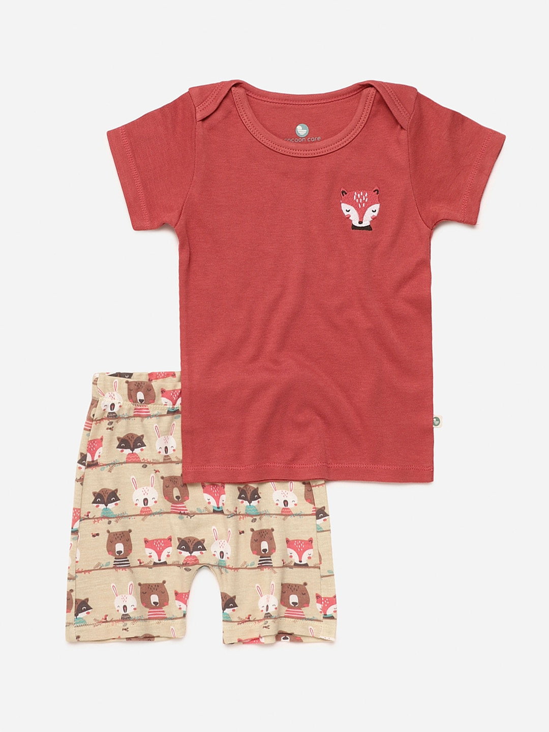 

cocoon care Kids Rust Red & Beige Bamboo Sustainable T-shirt with Shorts