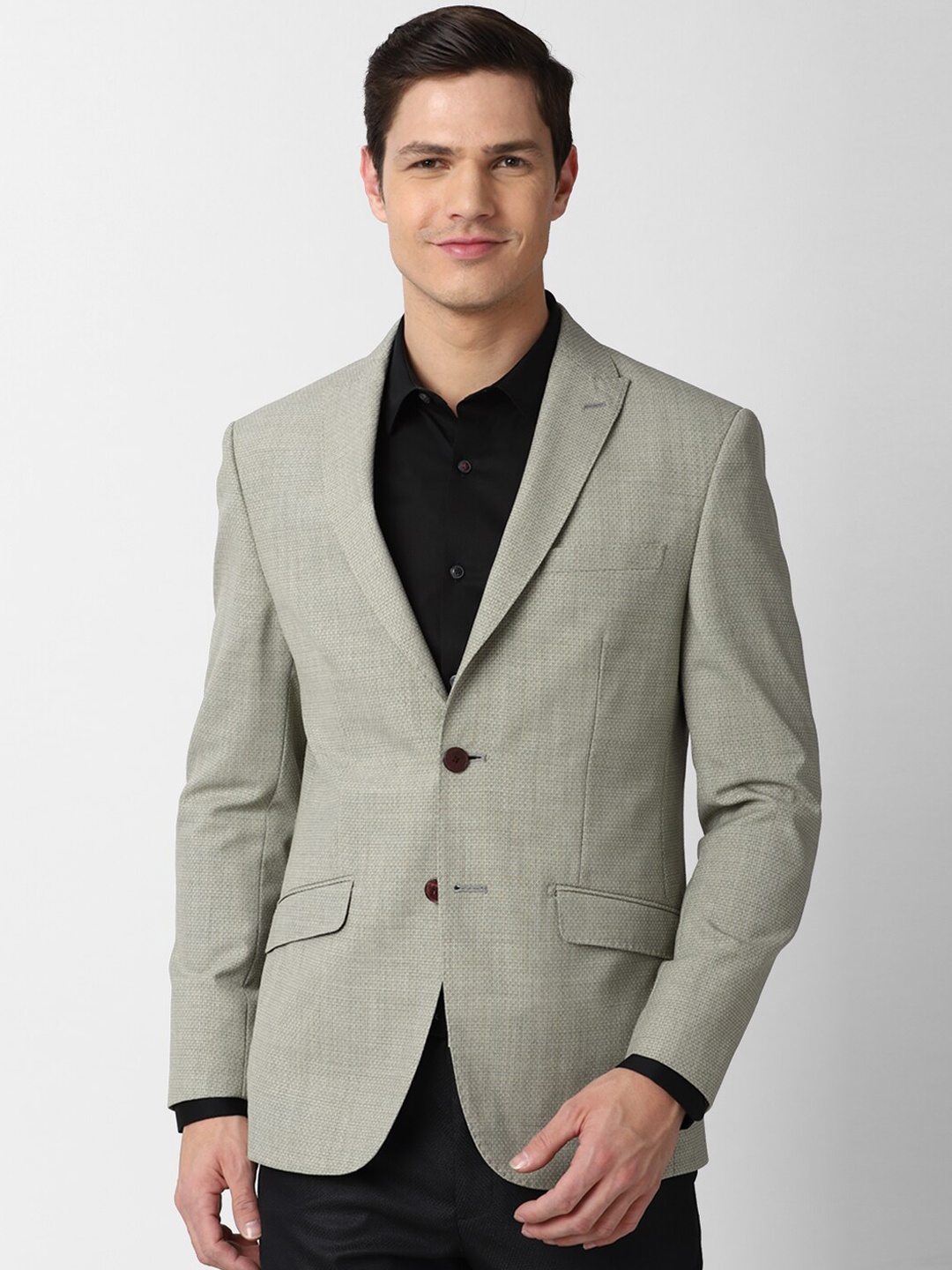 

Peter England Elite Men Grey Solid Single-Breasted Slim-Fit Formal Blazer