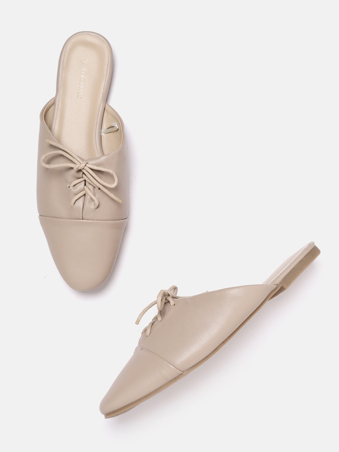 

Van Heusen Woman Beige Solid Mules with Lace-Up Detail