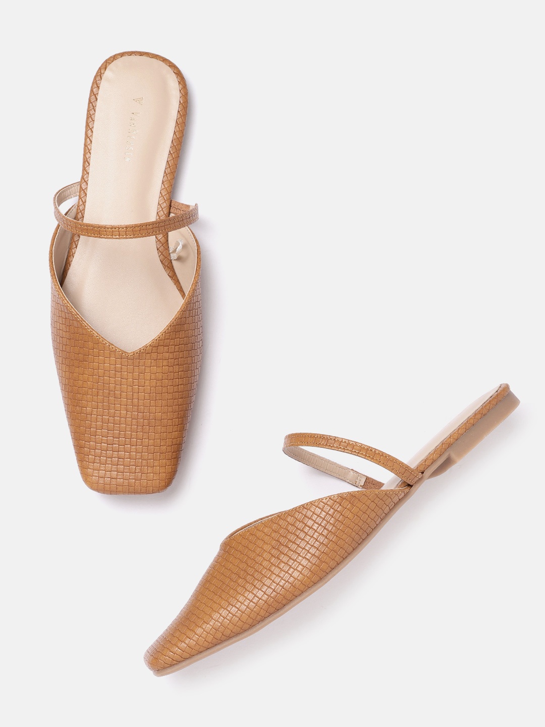 

Van Heusen Woman Tan Brown Basketweave Textured Mules