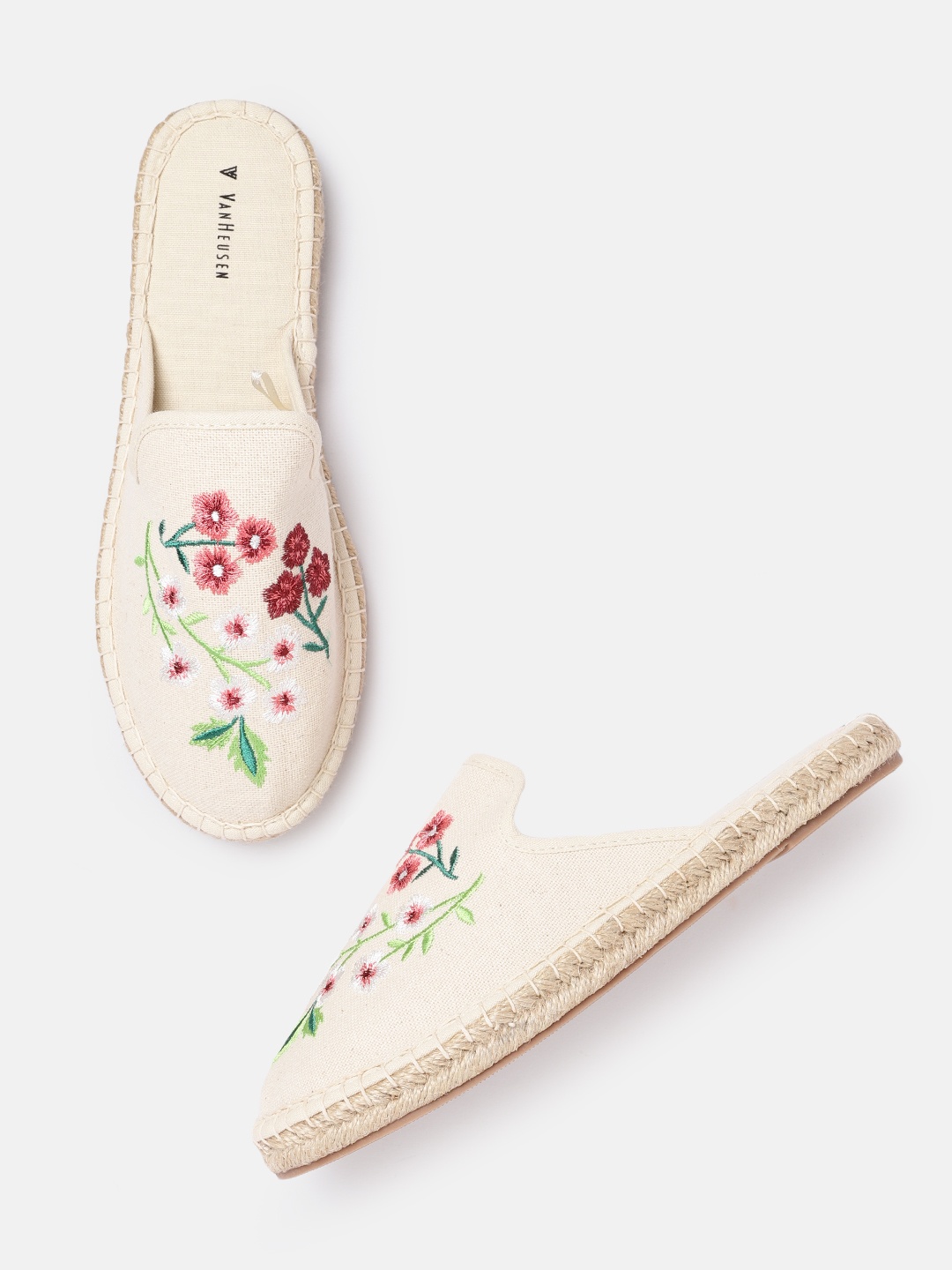 

Van Heusen Woman Off White & Pink Embroidered Mules