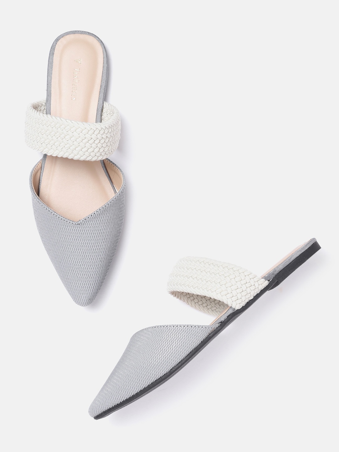 

Van Heusen Woman Grey & Off White Colourblocked Mules