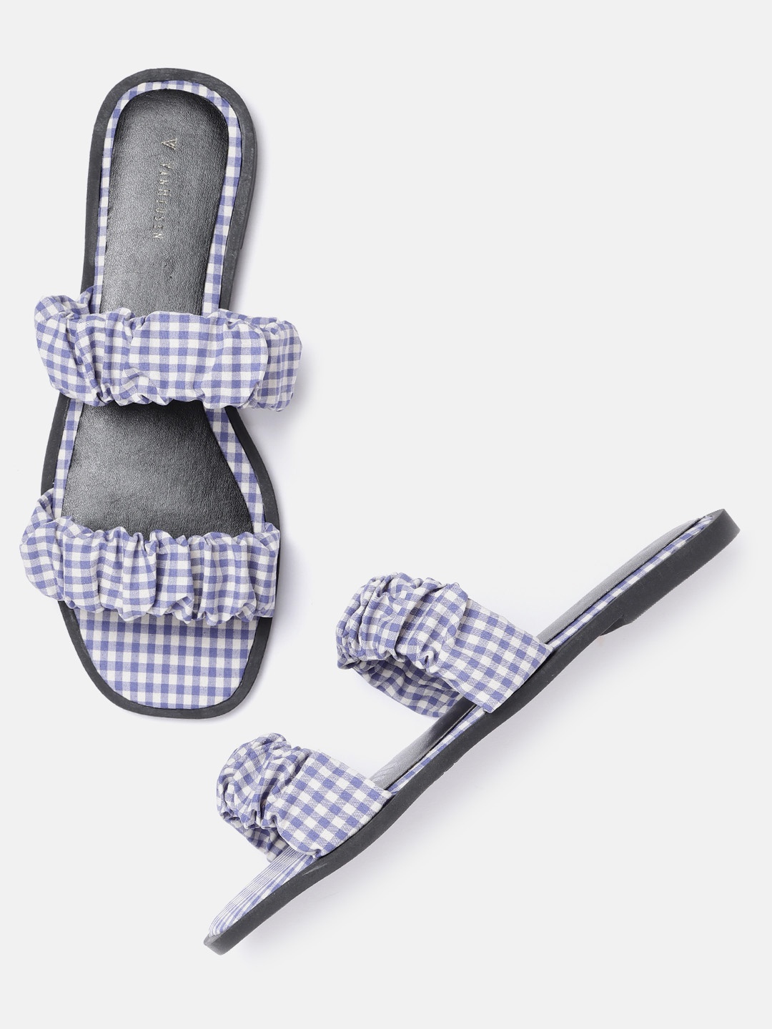 

Van Heusen Woman Blue & White Checked Open Toe Flats