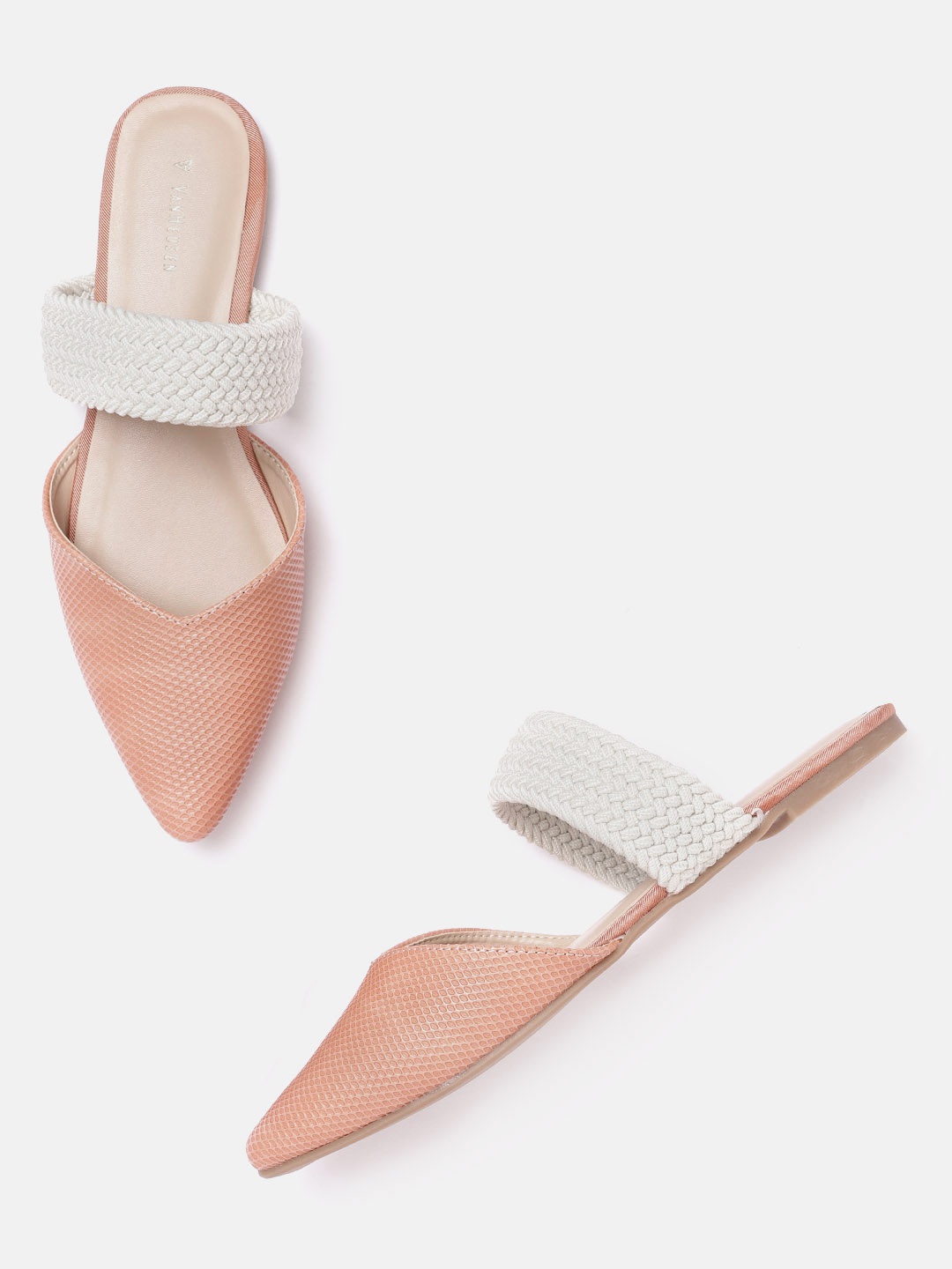 

Van Heusen Woman Peach-Coloured & Off White Colourblocked Mules