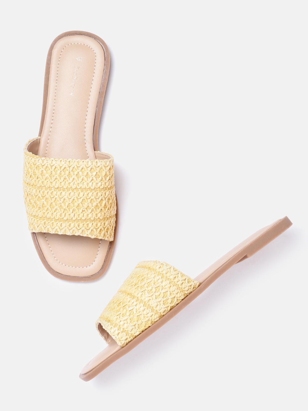 

Van Heusen Woman Yellow Woven Design Open Toe Flats
