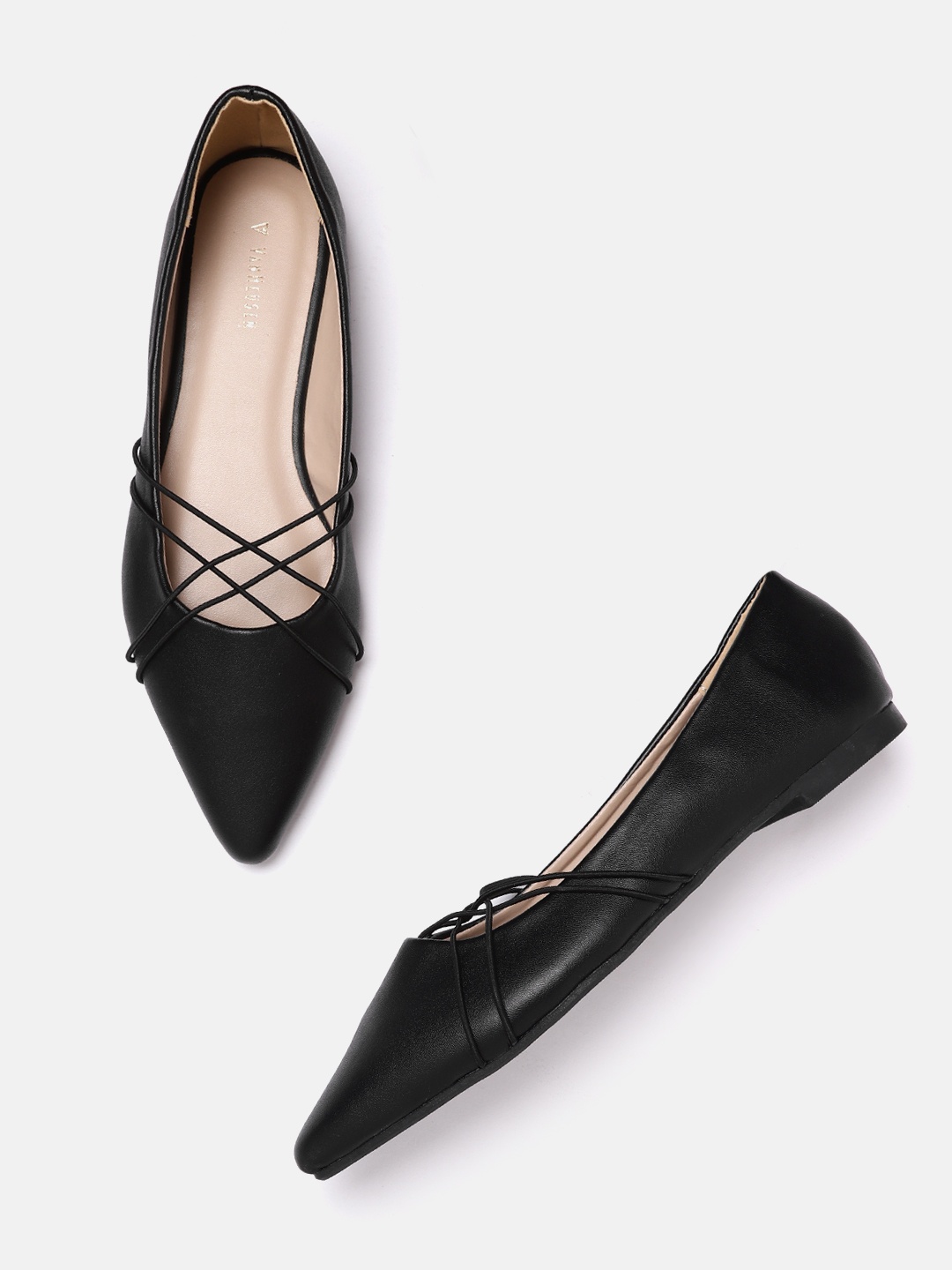 

Van Heusen Woman Black Solid Ballerinas with Criss-Cross Detail