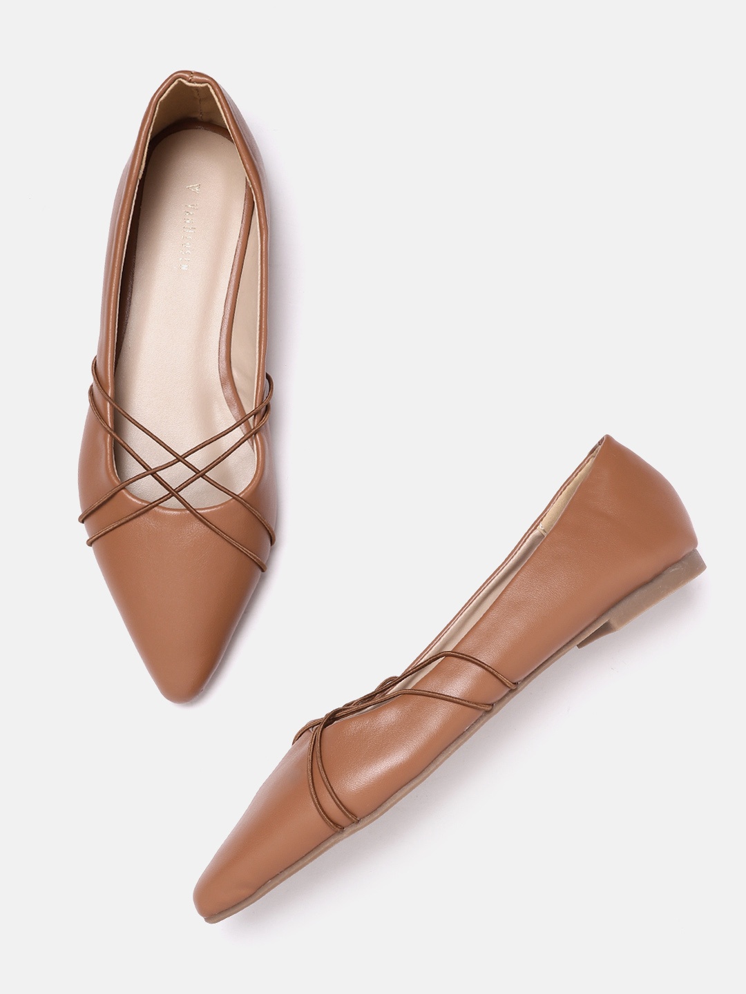 

Van Heusen Woman Tan Brown Solid Ballerinas with Criss-Cross Detail
