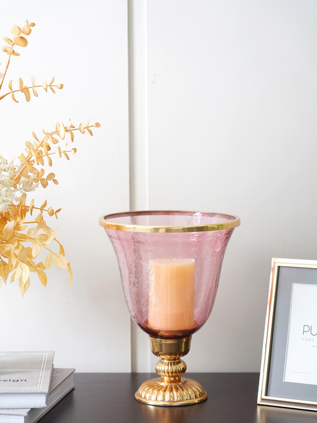 

Pure Home and Living Pink & Gold-Toned Bell Hurricane Candle Holder