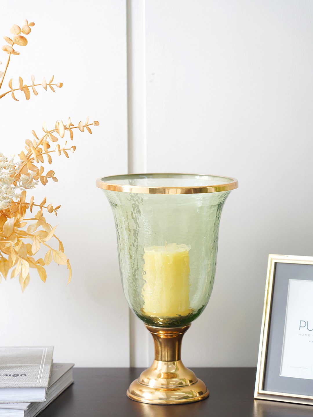 

Pure Home and Living Blue & Gold Toned Large Hurricane Metal Candle Holders