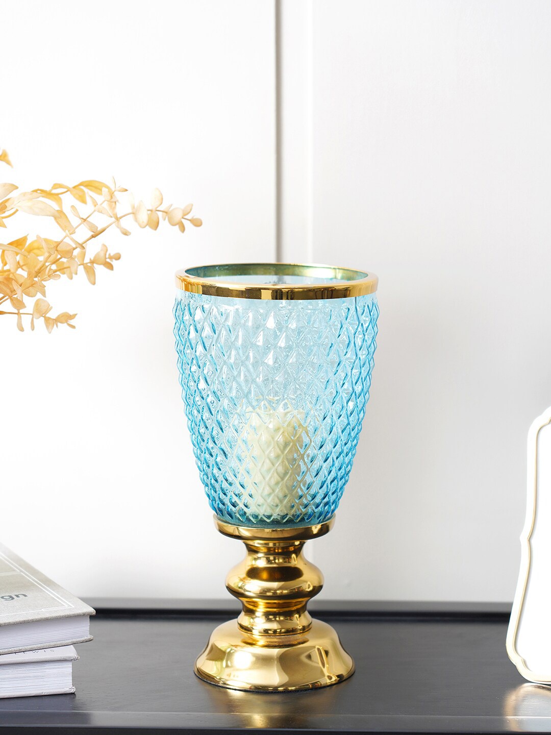 

Pure Home and Living Blue & Gold-Toned Textured Fiesta Small Votive Candle Holder