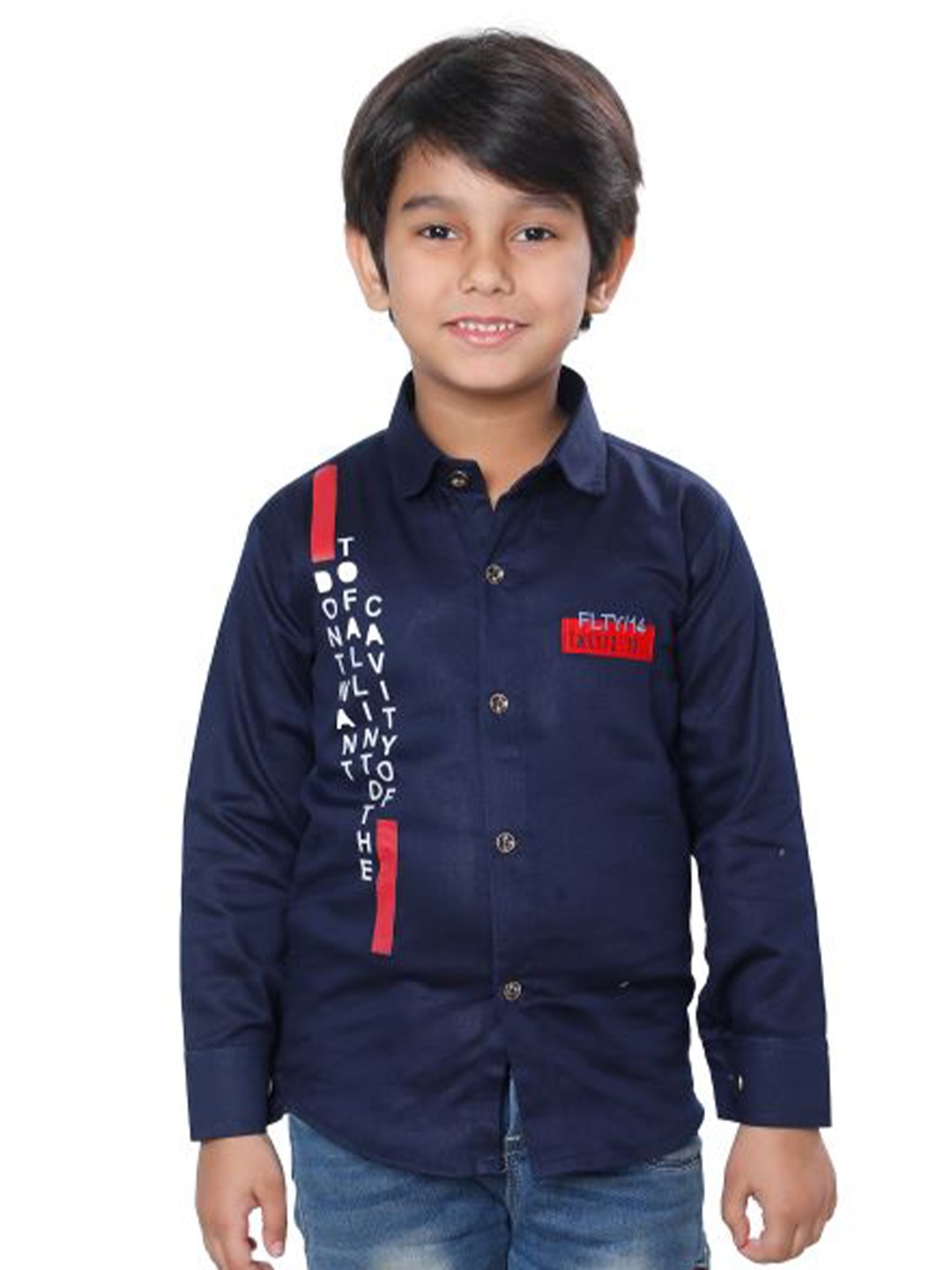 

DKGF FASHION Boys Navy Blue Casual Shirt