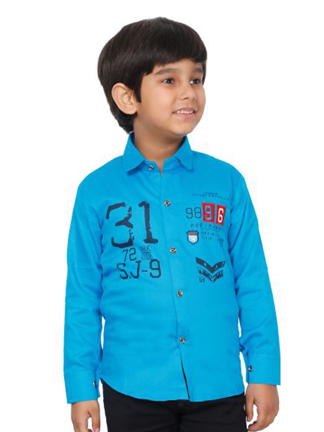 

DKGF FASHION Boys Turquoise Blue Casual Shirt