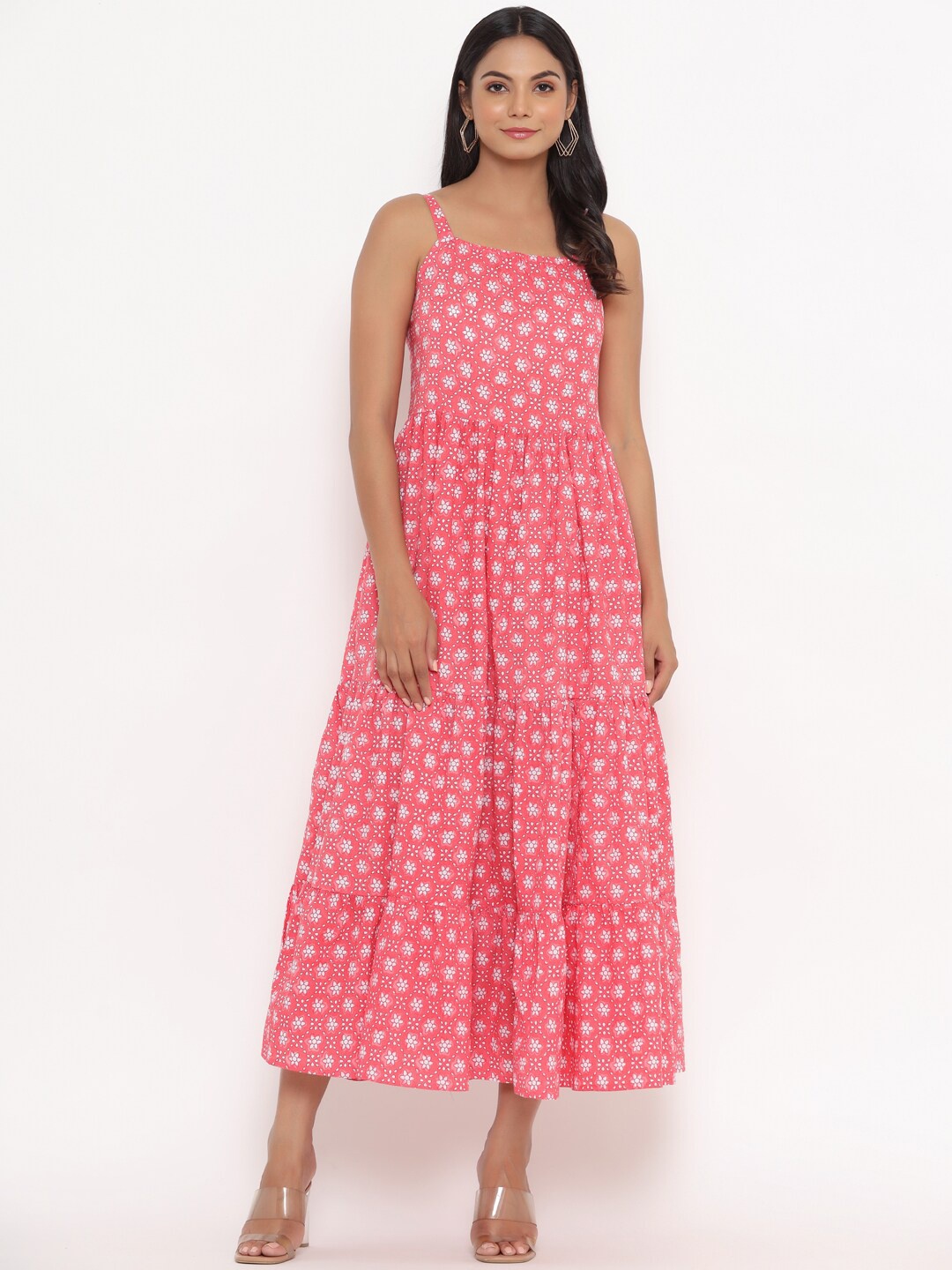 

Do Dhaage Pink & light carmine pink Floral Midi Dress