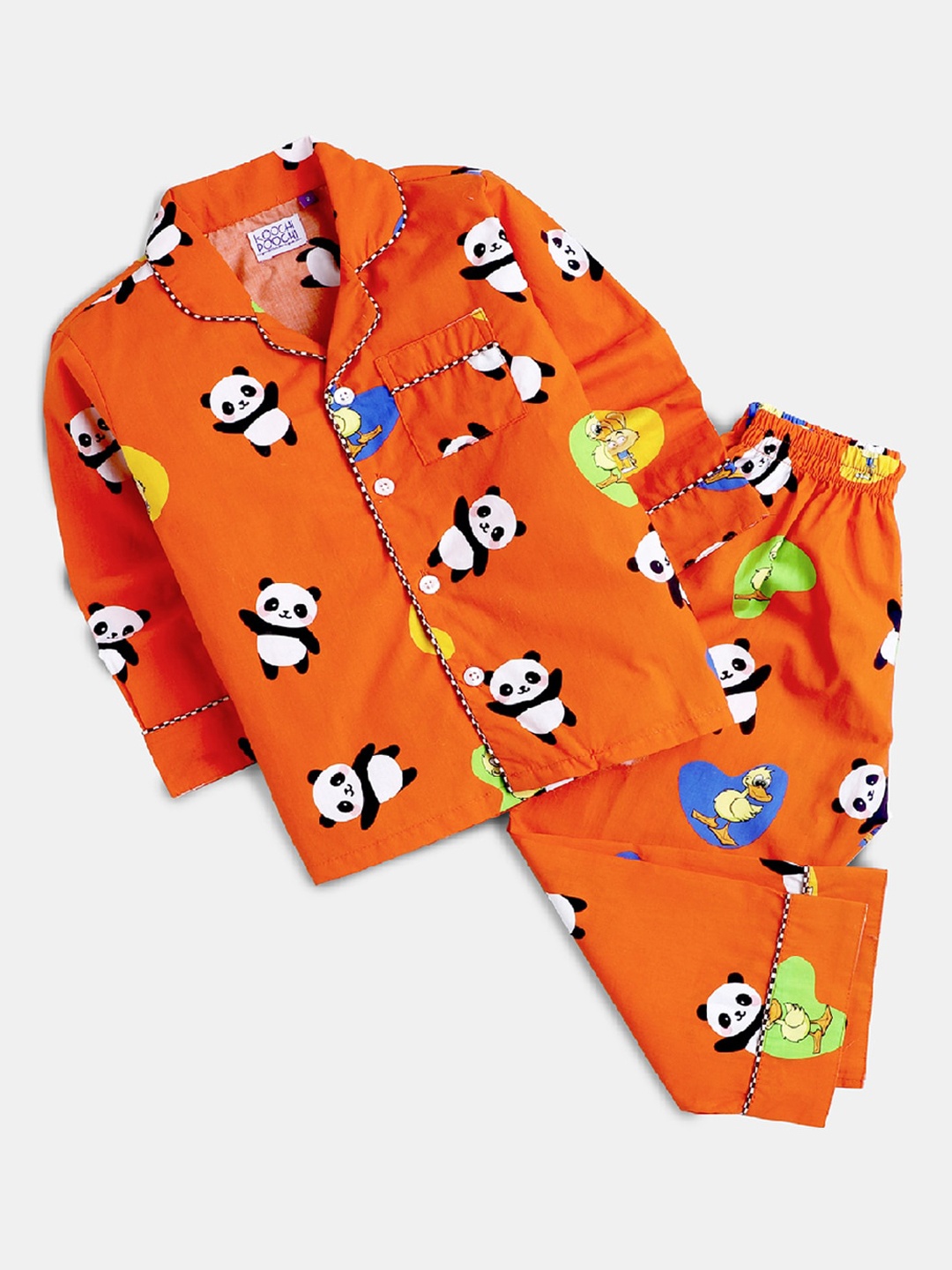 

KOOCHI POOCHI Unisex Kids Orange & Black Printed Night suit