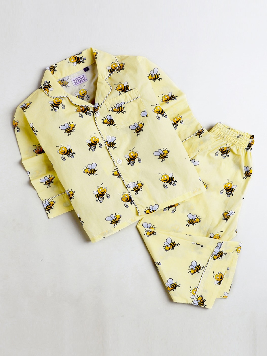 

KOOCHI POOCHI Unisex Kids Yellow & Black Printed Night suit