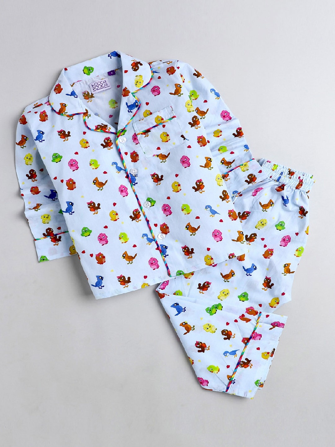 

KOOCHI POOCHI Unisex Kids Blue & Pink Printed Night suit