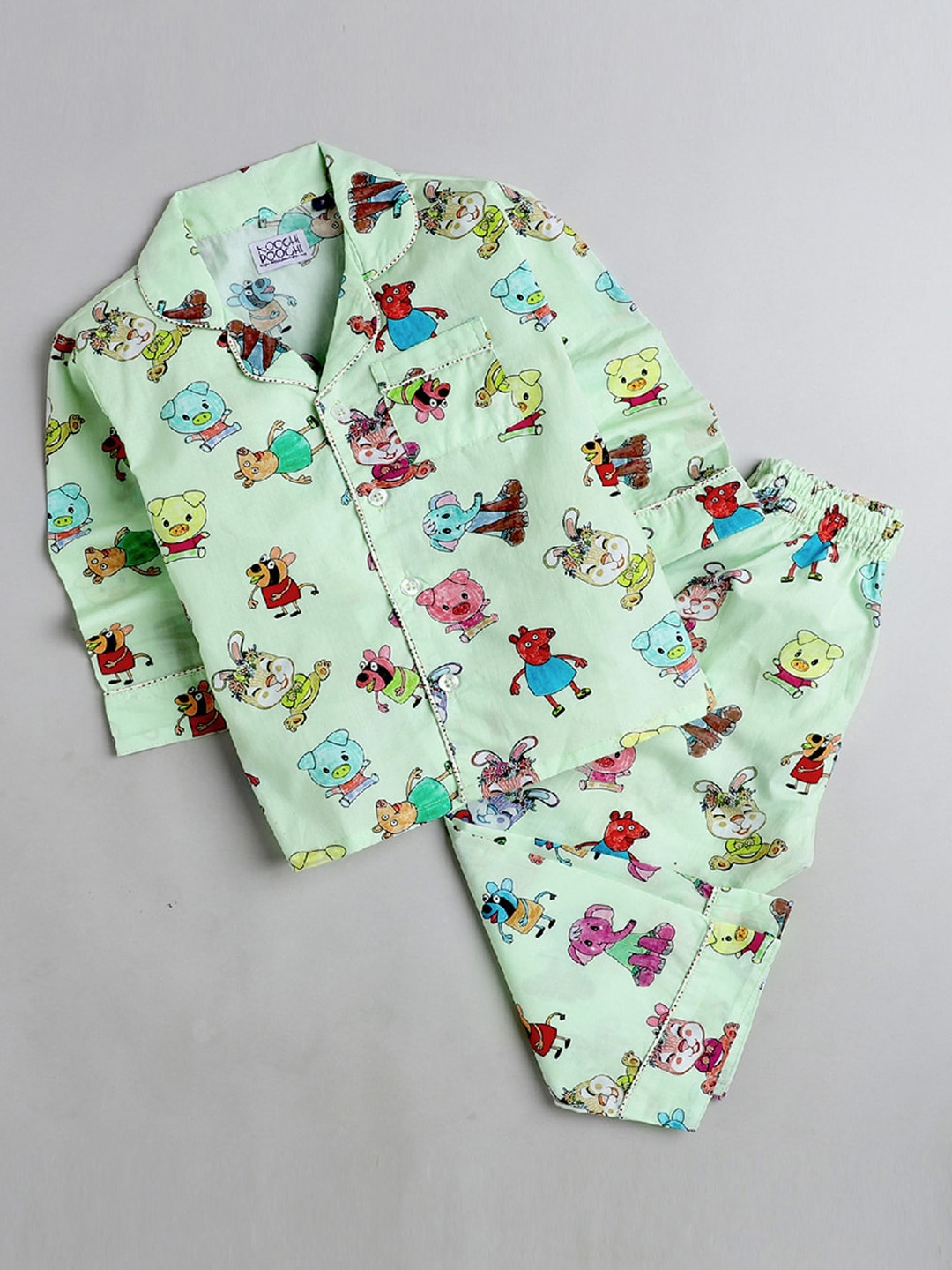 

KOOCHI POOCHI Unisex Kids Lime Green & Blue Printed Night suit