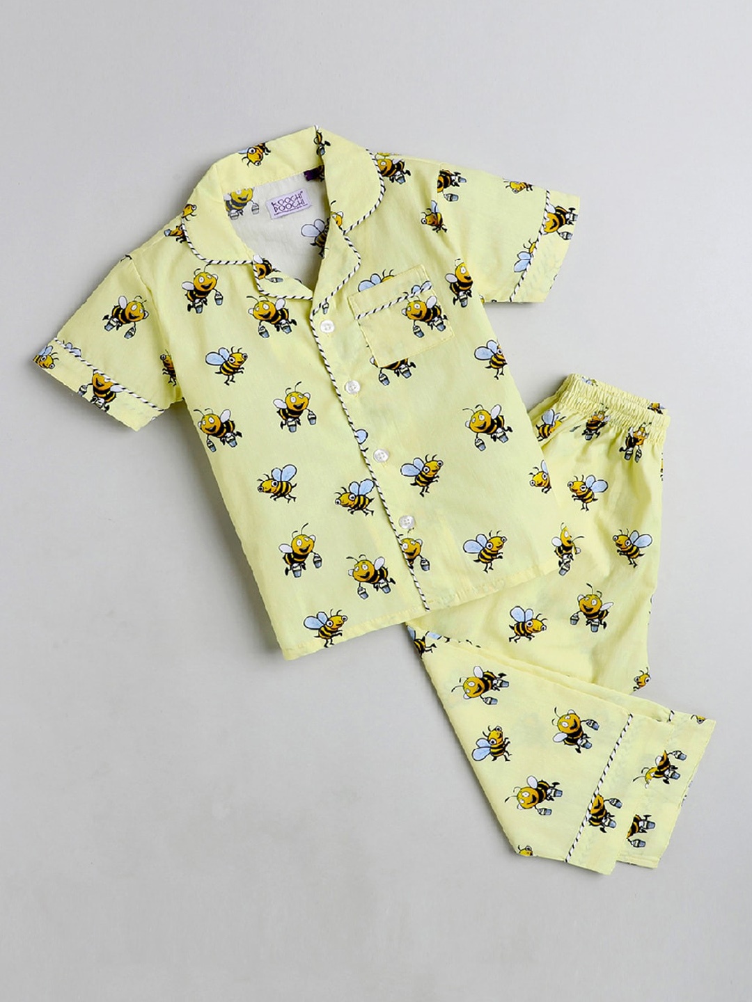 

KOOCHI POOCHI Unisex Kids Yellow Printed Night suit
