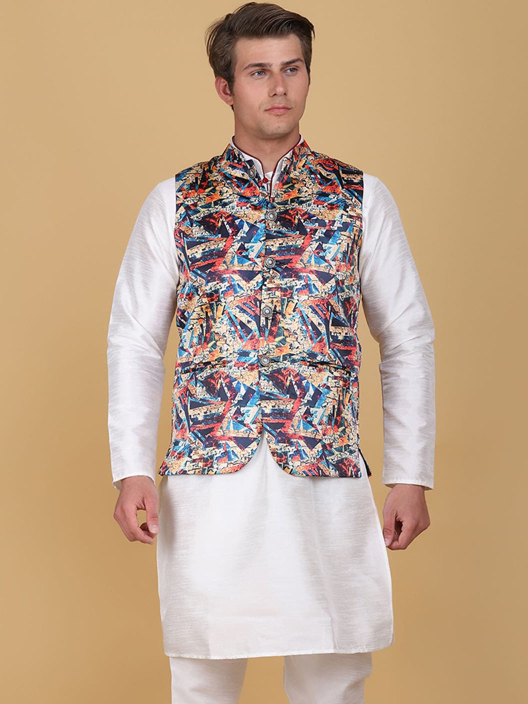 

TAHVO Men Multicolored Printed Bandhgala Nehru Jacket, Multi