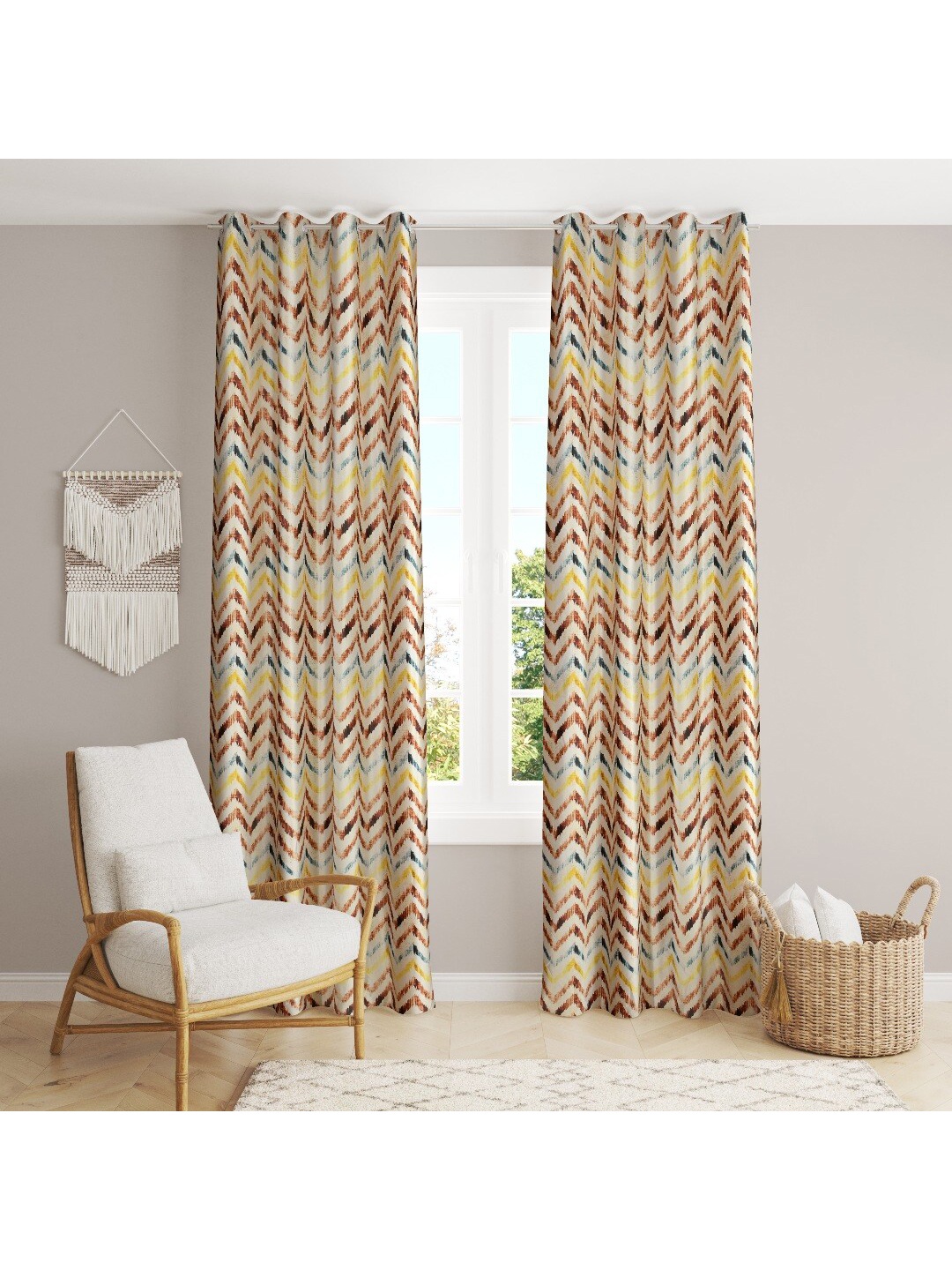 

MULTITEX Brown & Yellow Set of 2 Floral Window Curtain