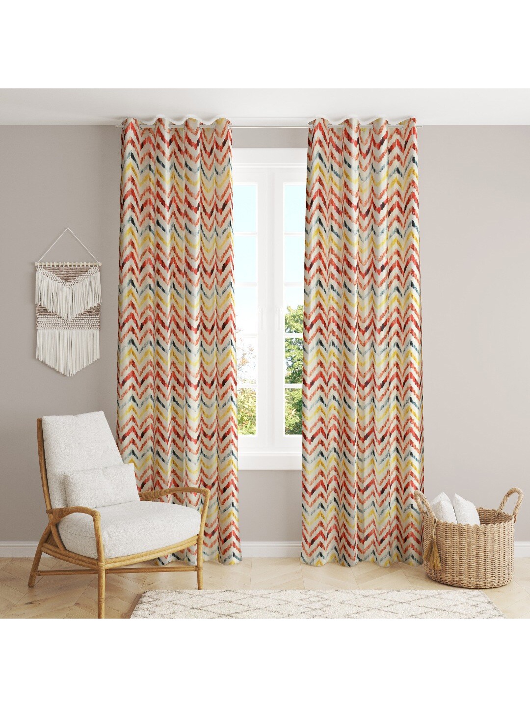 

MULTITEX Maroon & Blue Set of 2 Floral Window Curtain