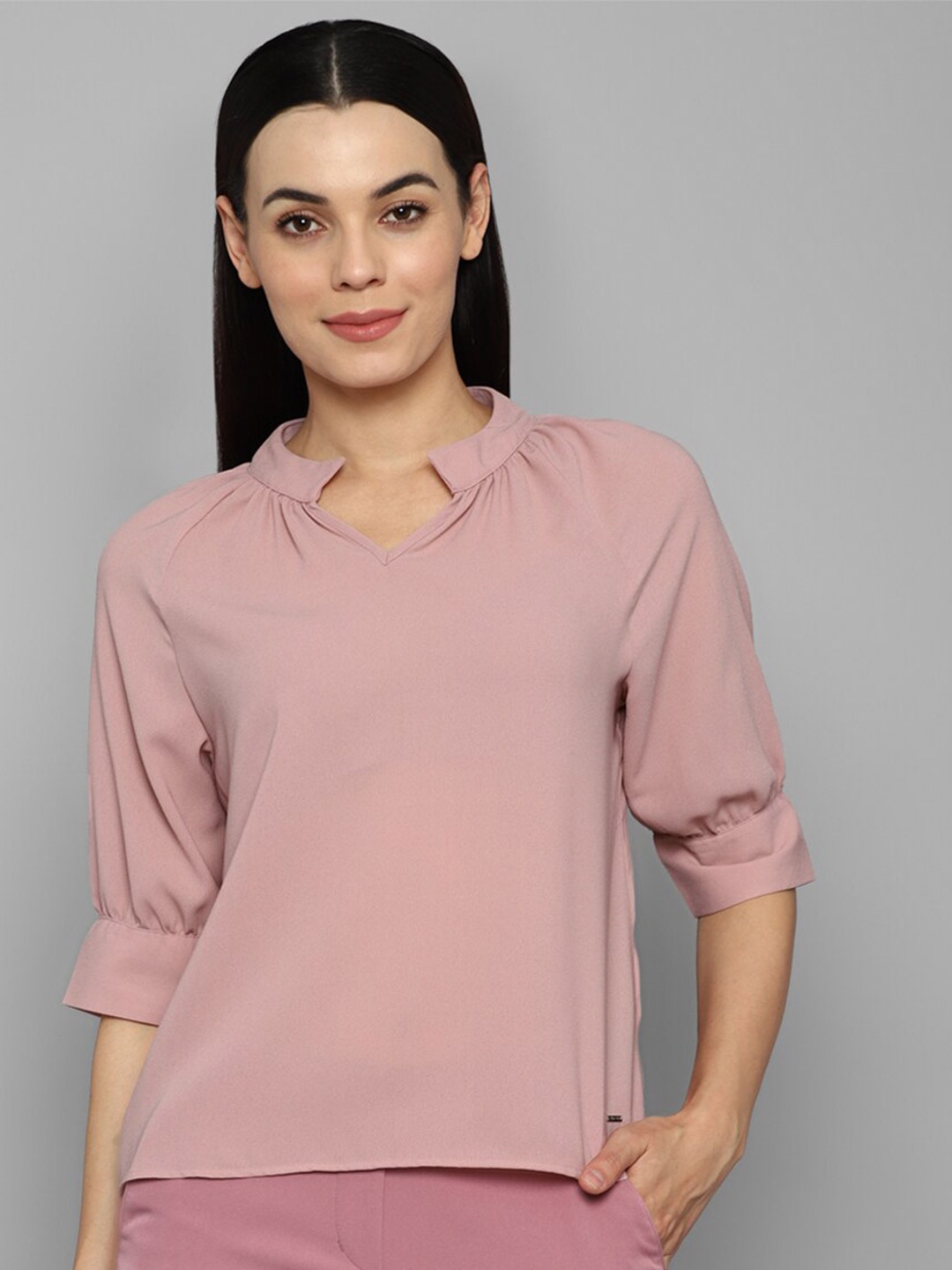 

Allen Solly Woman Purple Mandarin Collar Top