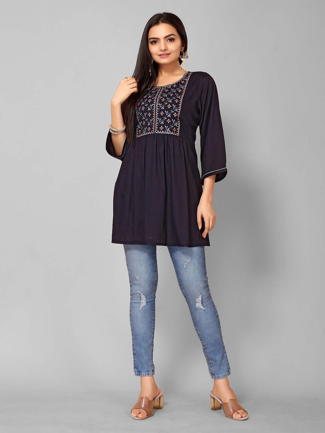 

KALINI Blue Print Indigo Empire Longline Top