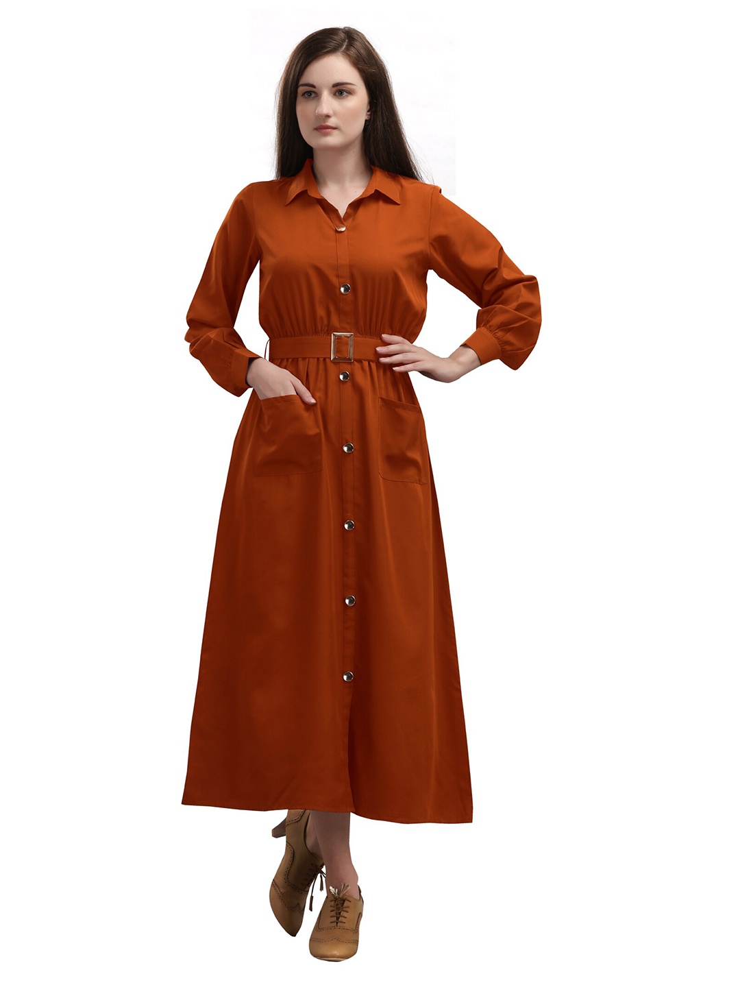 

Urban Luxe Brown Shirt Midi Dress