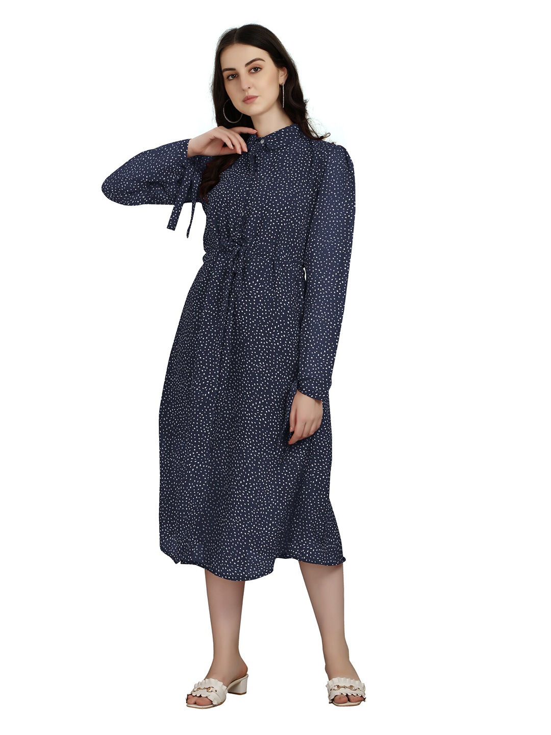 

Urban Luxe Blue Georgette Shirt Midi Dress