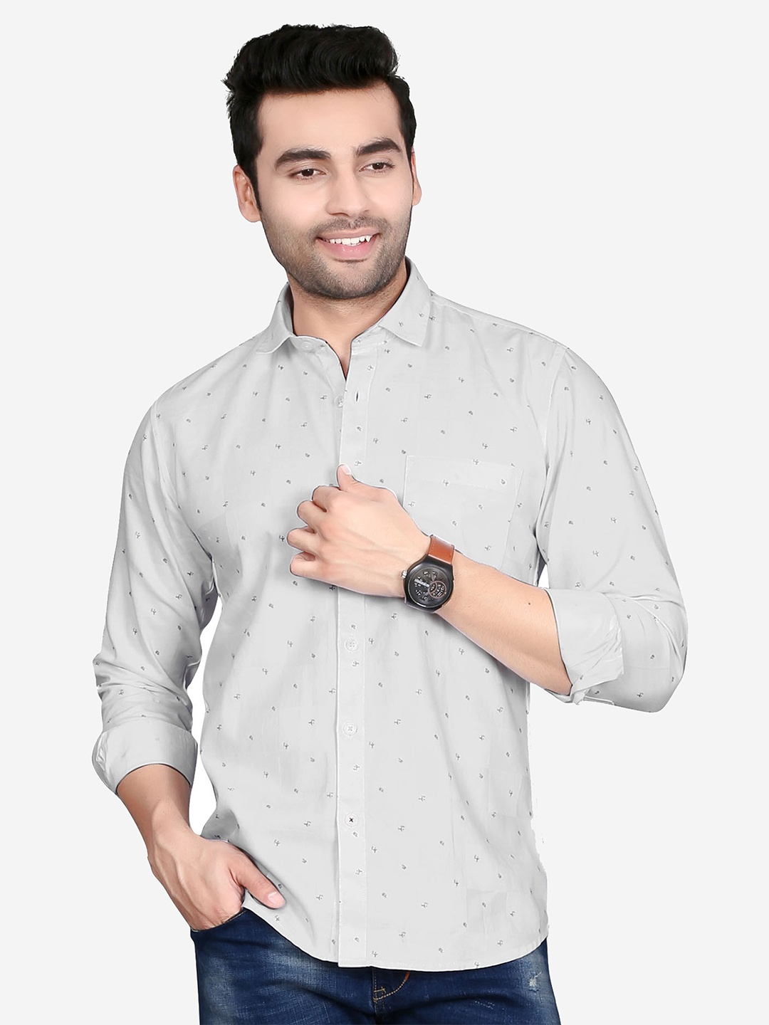 

5TH ANFOLD Men White Slim Fit Printed Casual Shirt