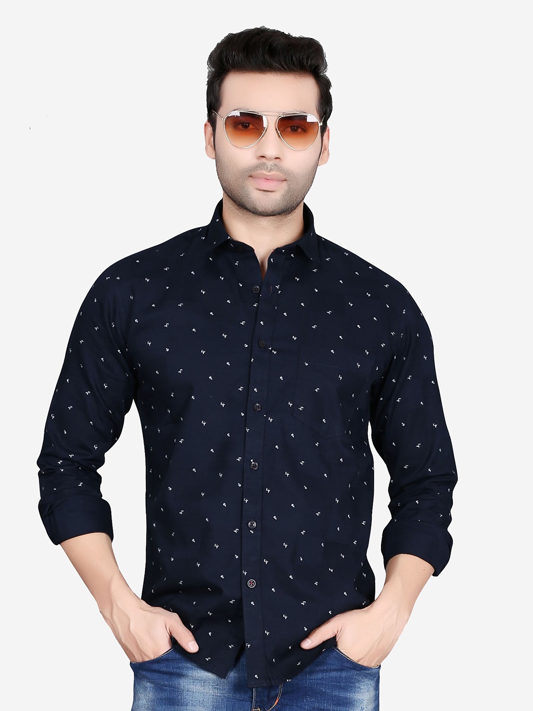 

5TH ANFOLD Men Navy Blue Slim Fit Printed Casual Shirt