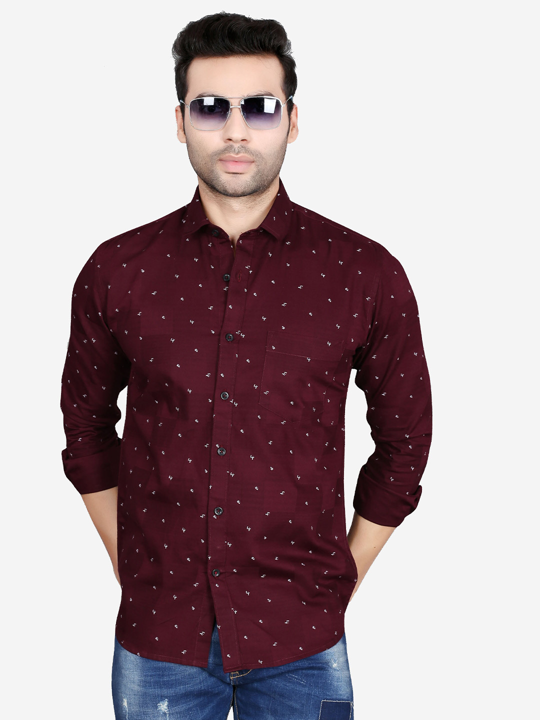 

5TH ANFOLD Men Maroon Slim Fit Printed Casual Shirt