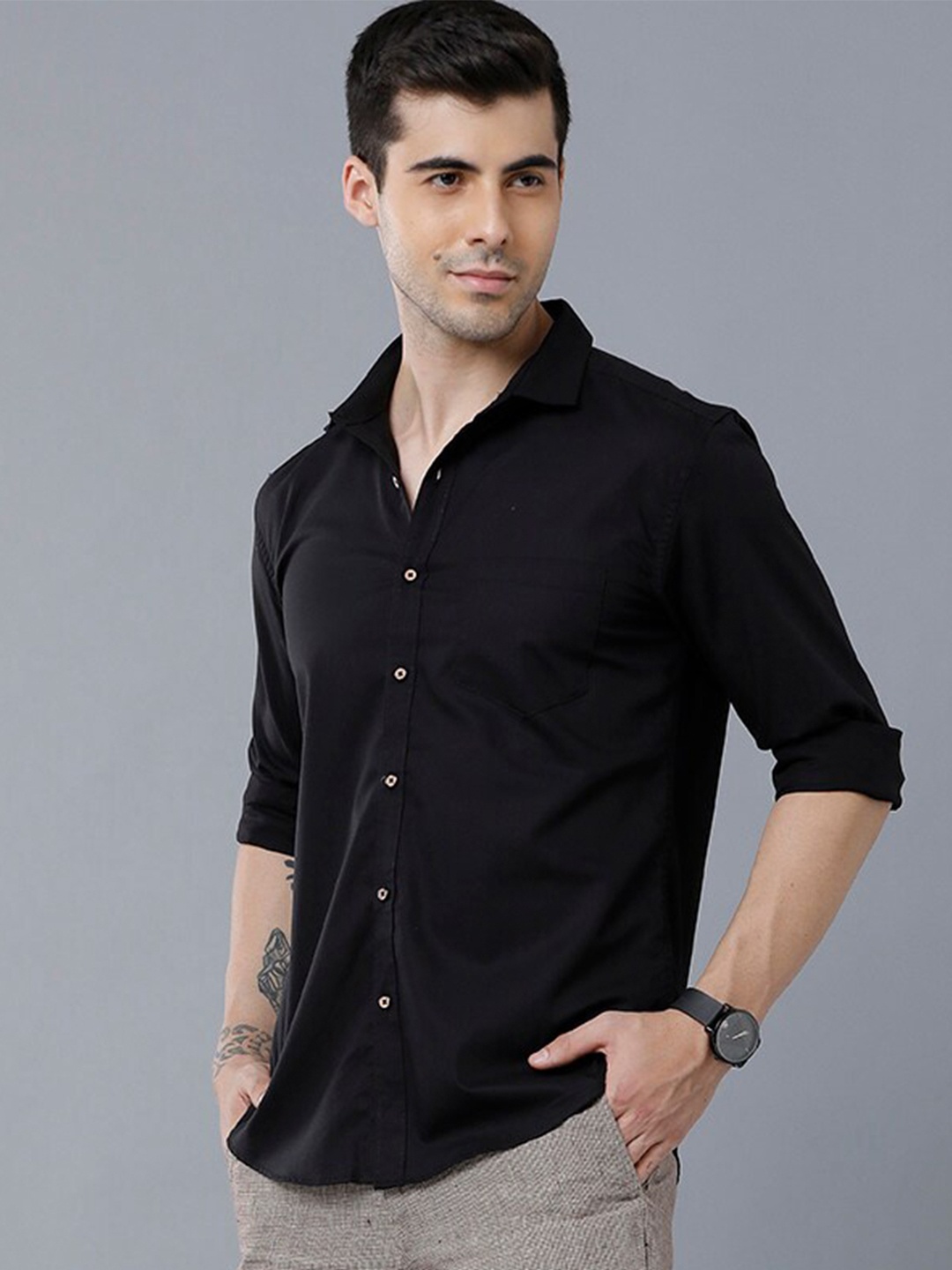 

YOVISH Men Black Smart Slim Fit Casual Shirt