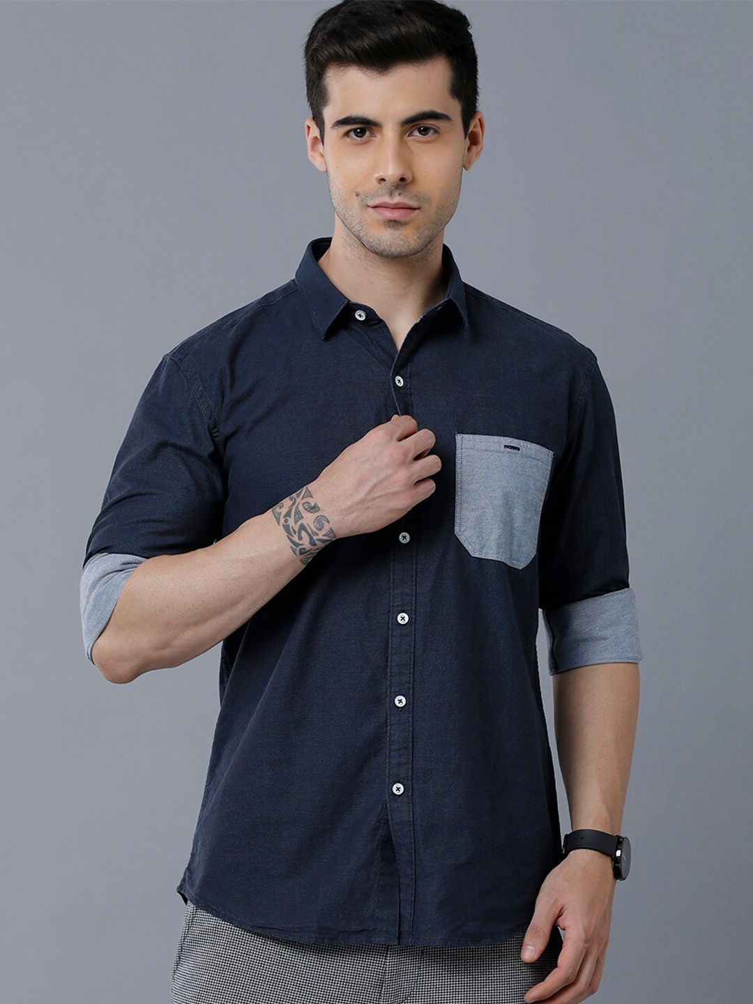 

YOVISH Men Navy Blue Smart Slim Fit Casual Shirt