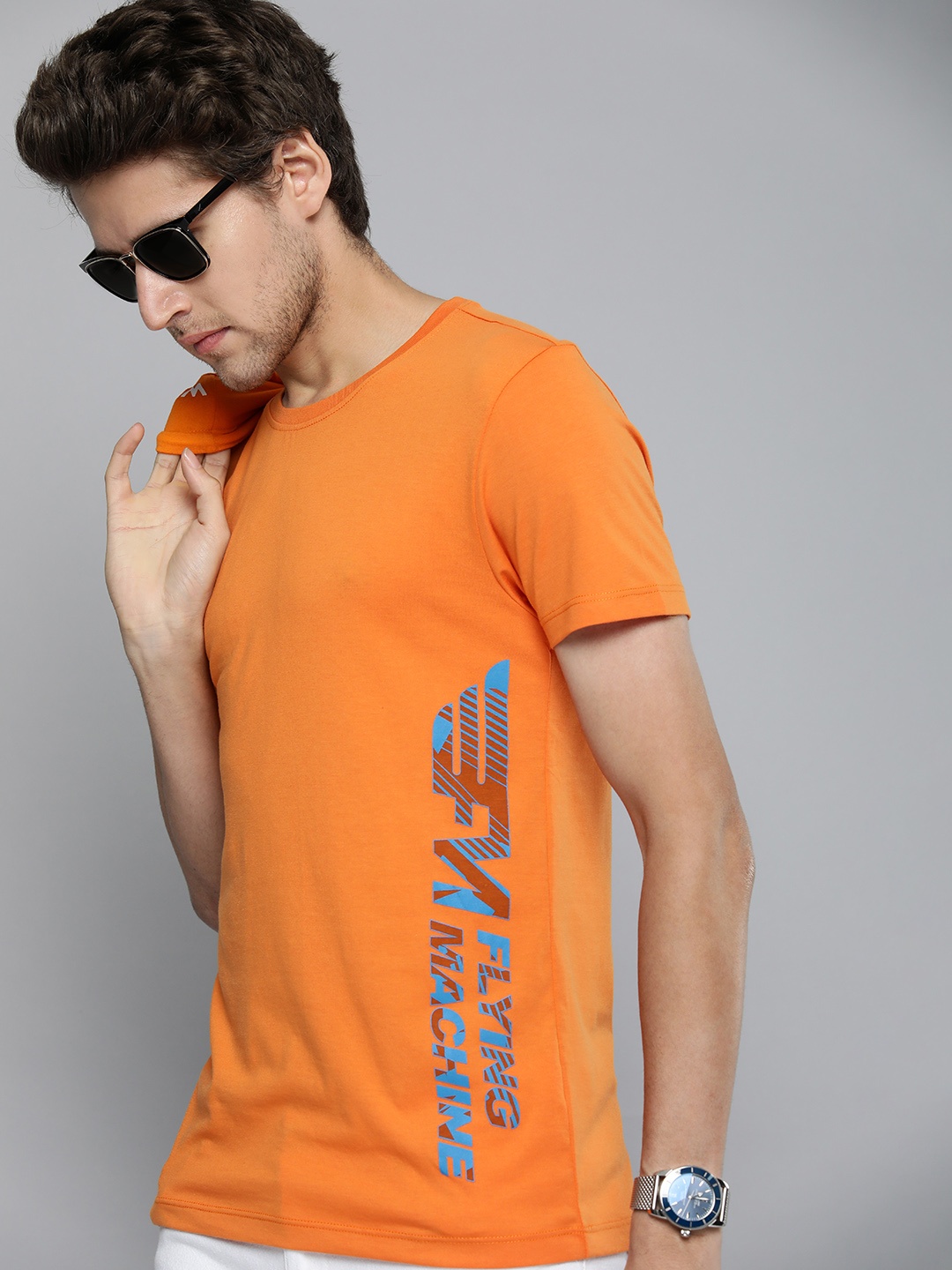 

Flying Machine Men Orange Typography Printed Slim Fit T-shirt
