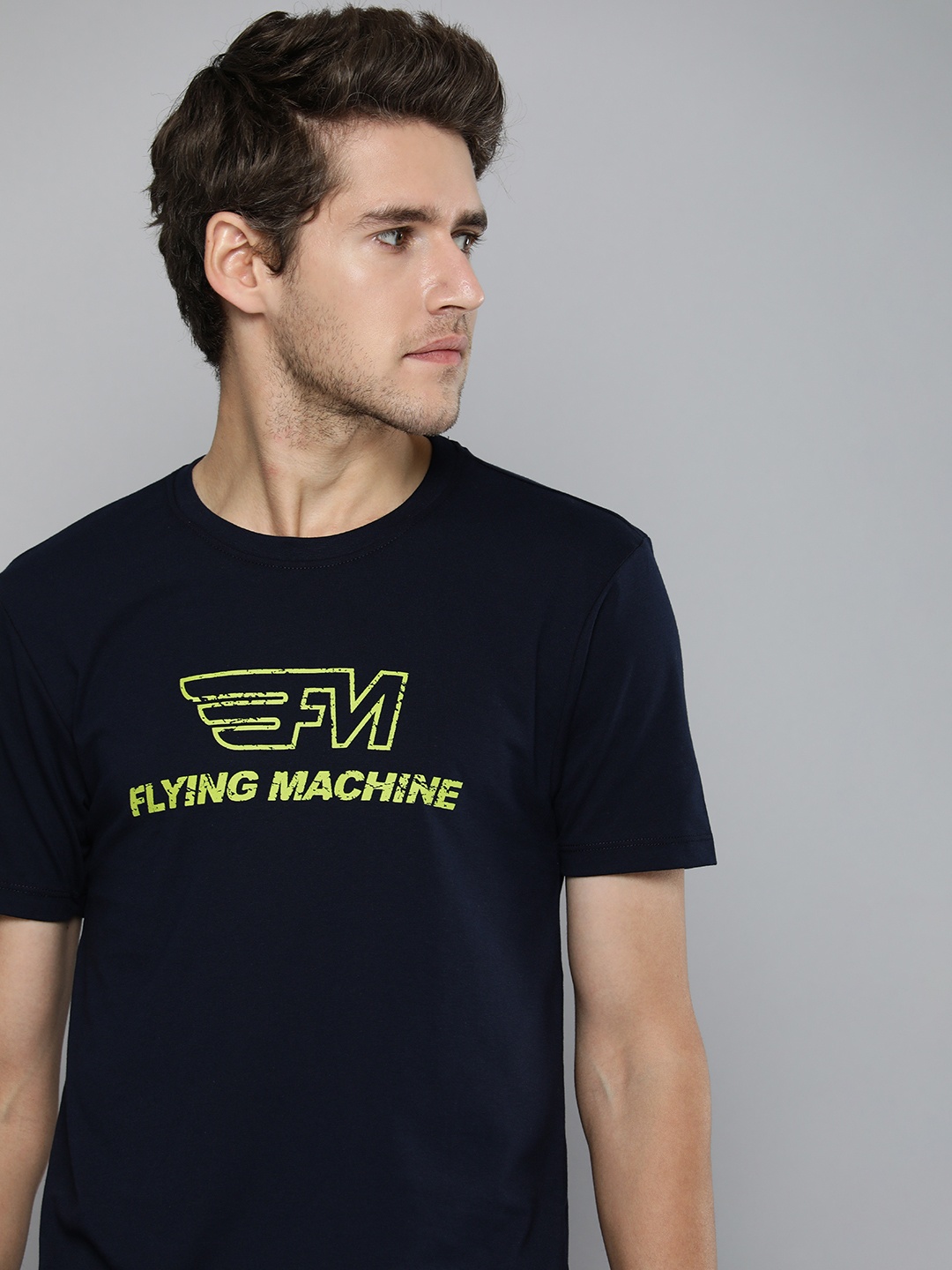 

Flying Machine Men Navy Blue & Green Typography Printed Slim Fit T-shirt