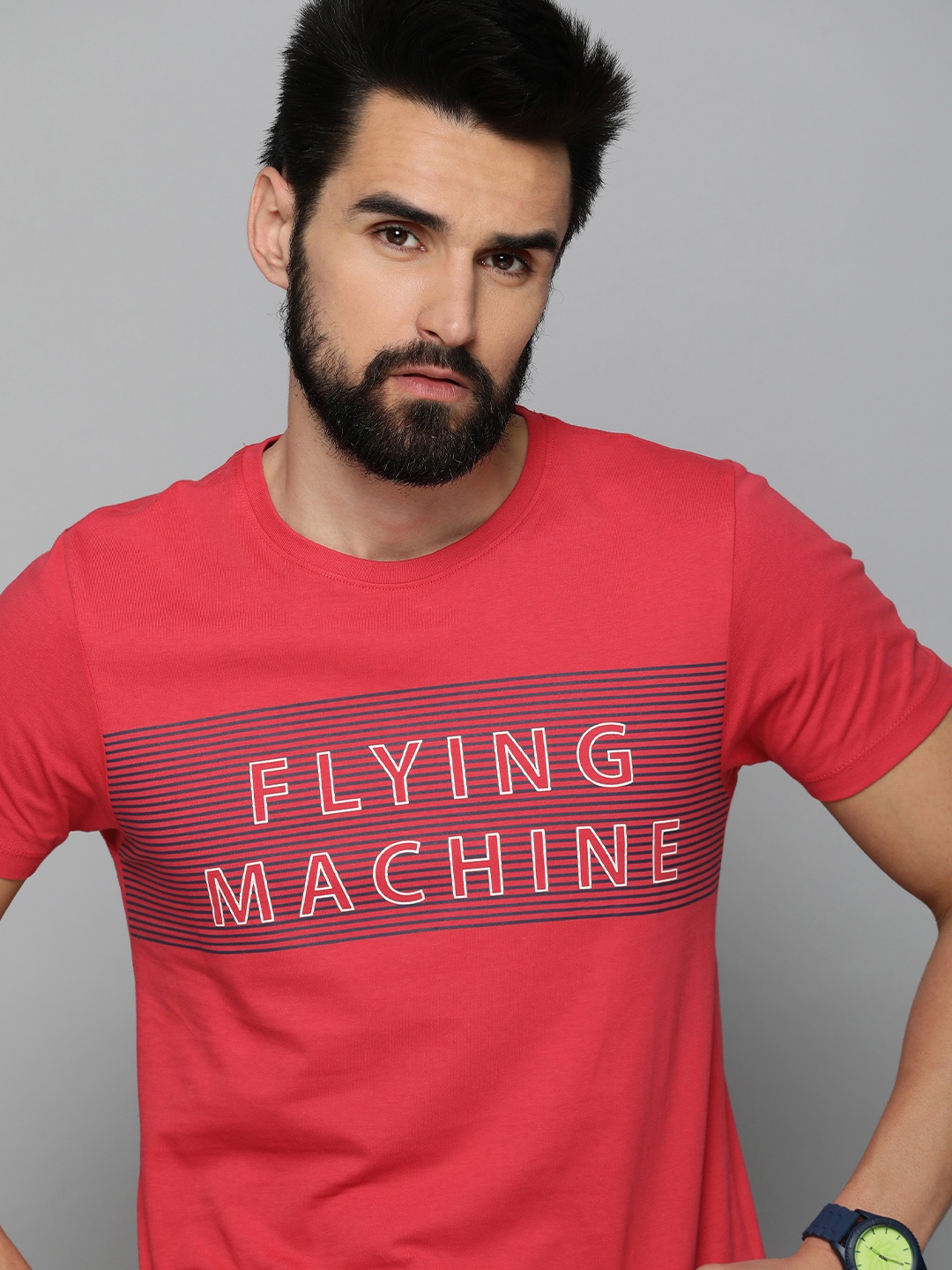 

Flying Machine Men Red Brand Logo Printed Pure Cotton T-shirt