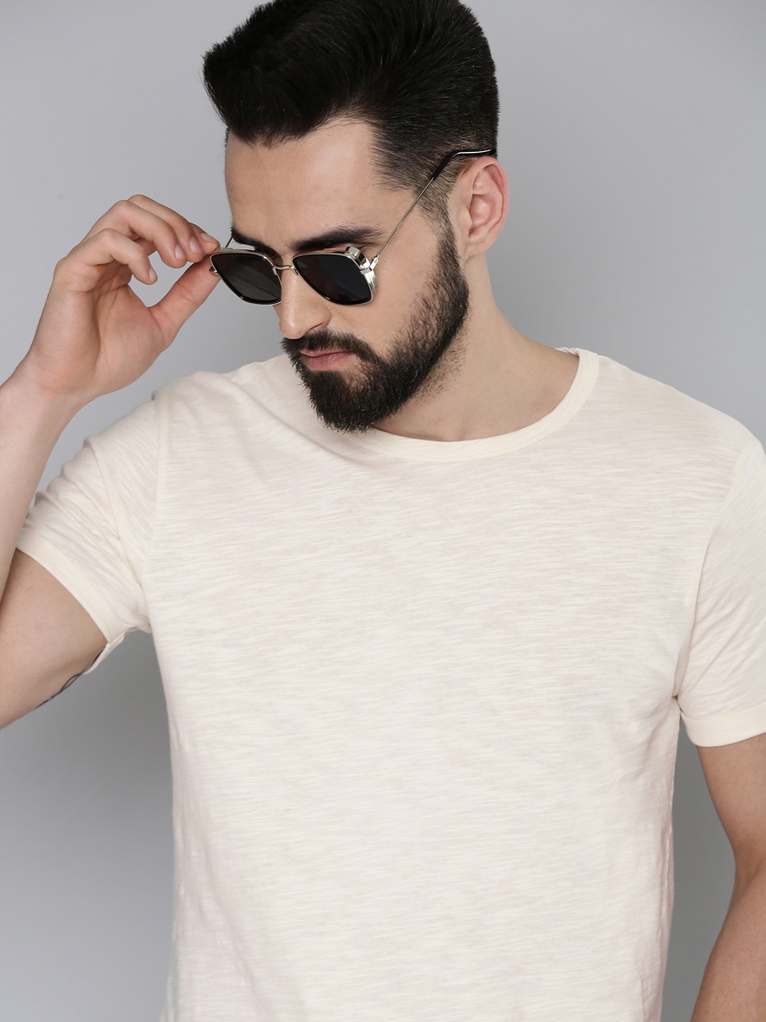 

Flying Machine Men Khaki Printed Slim Fit Pure Cotton T-shirt