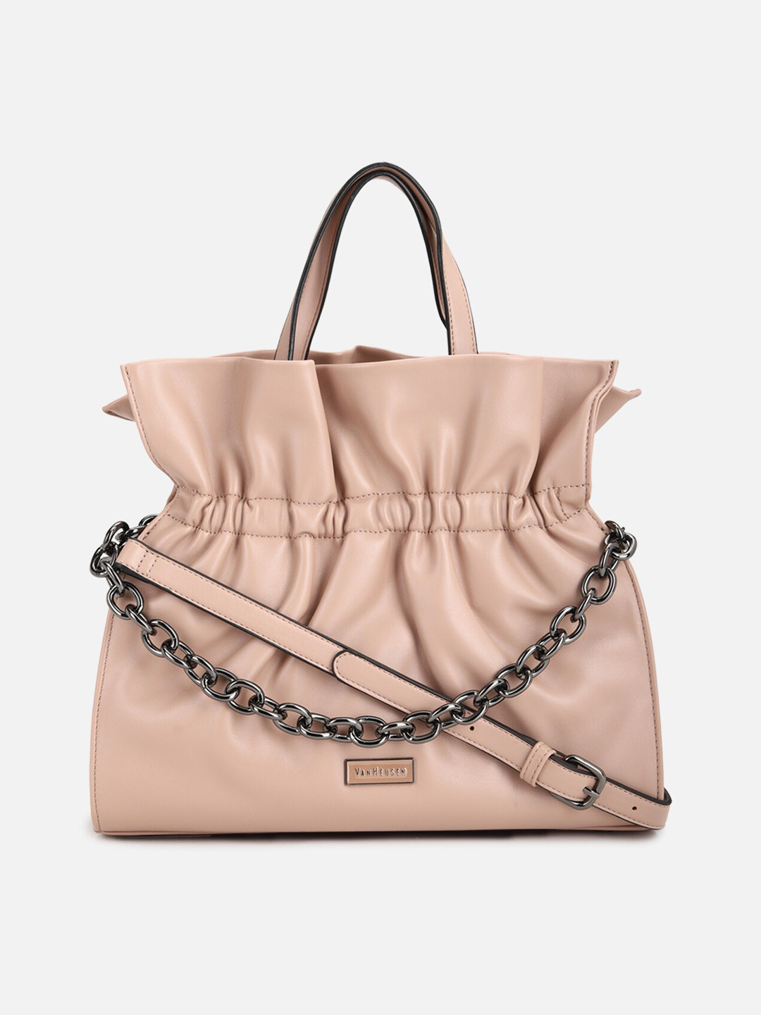 

Van Heusen Woman Peach-Coloured PU Structured Handheld Bag with Fringed