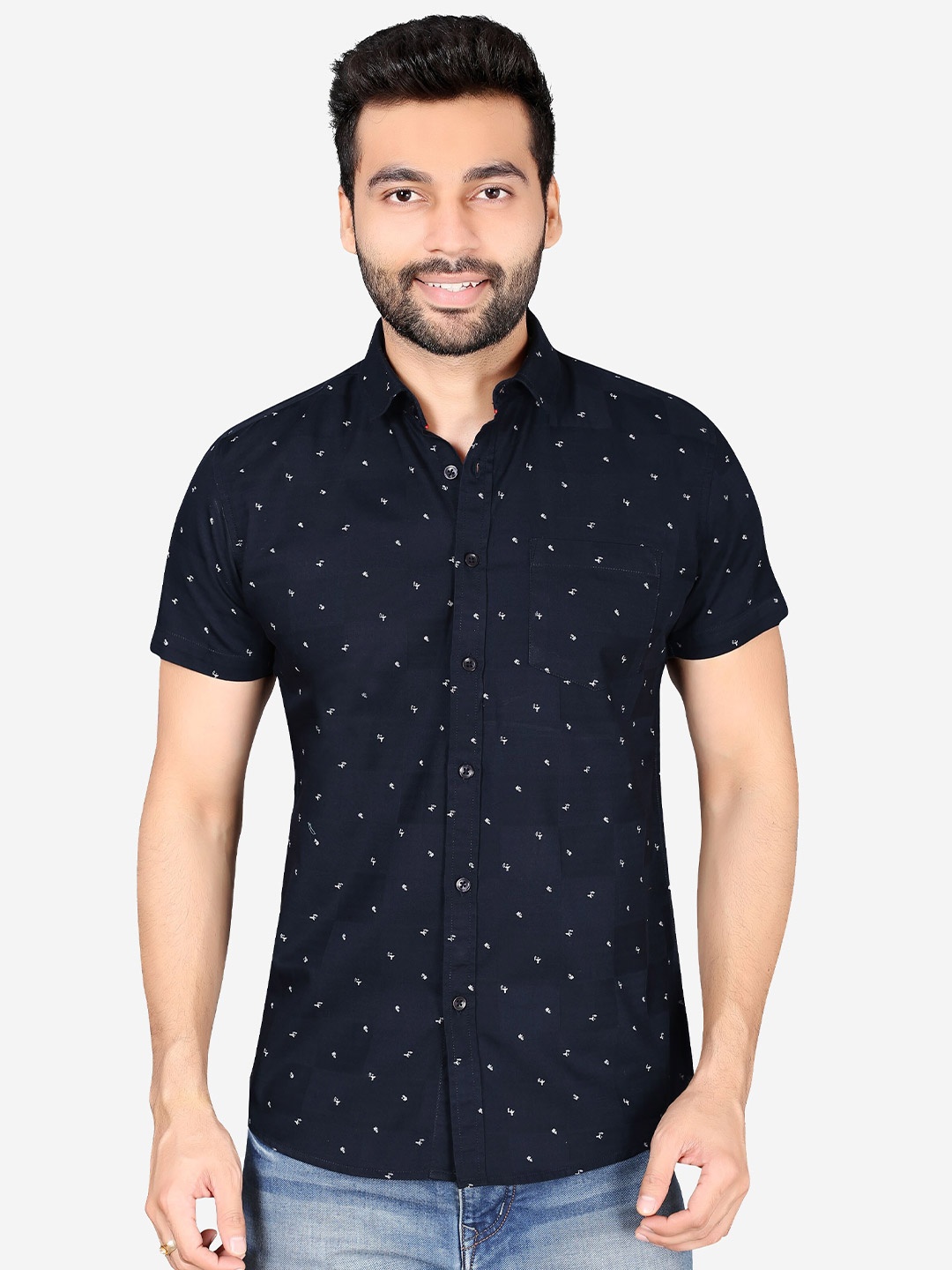 

5TH ANFOLD Men Navy Blue Slim Fit Printed Casual Shirt