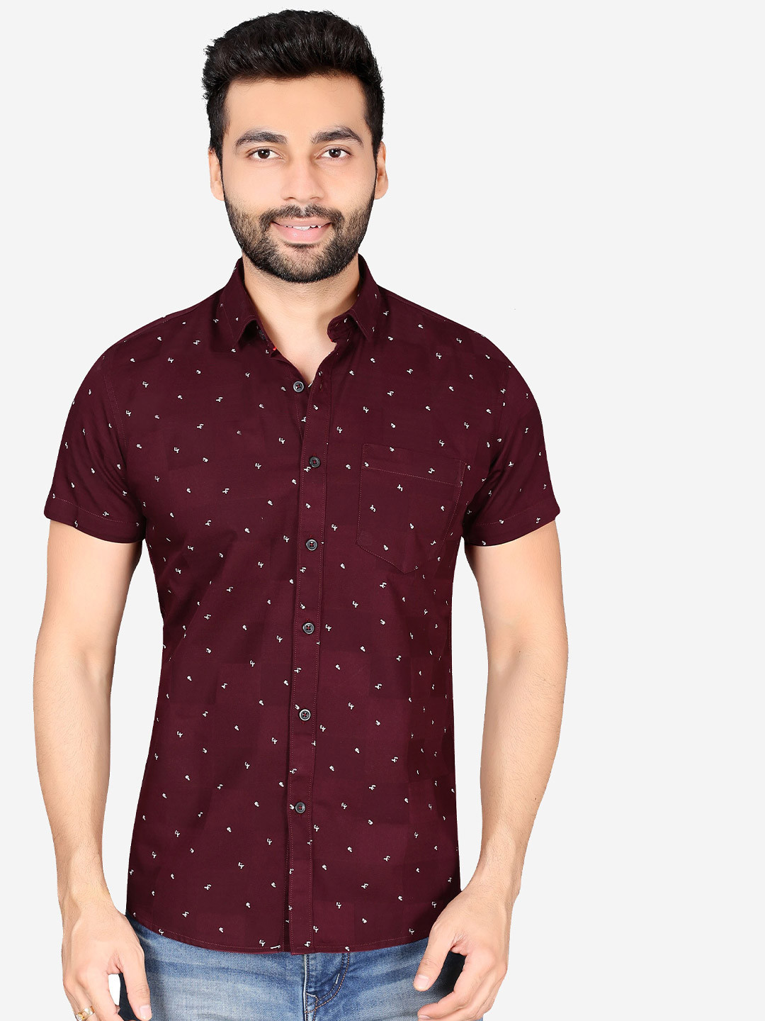 

5TH ANFOLD Men Maroon Slim Fit Printed Casual Shirt
